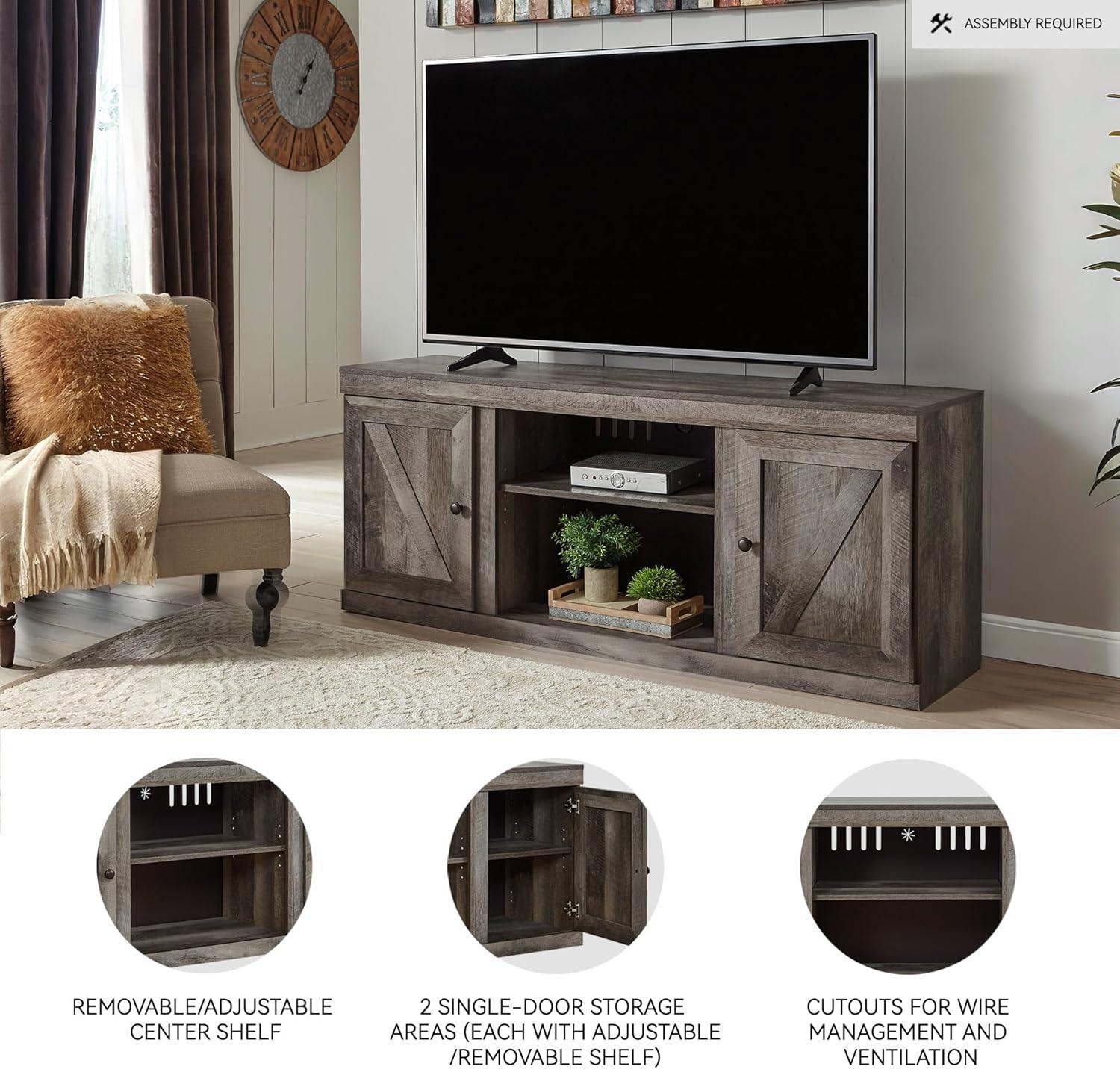 imageSignature Design by Ashley Bellaby Farmhouse TV Stand with Fireplace Option Fits TVs up to 60quot WhitewashGrey