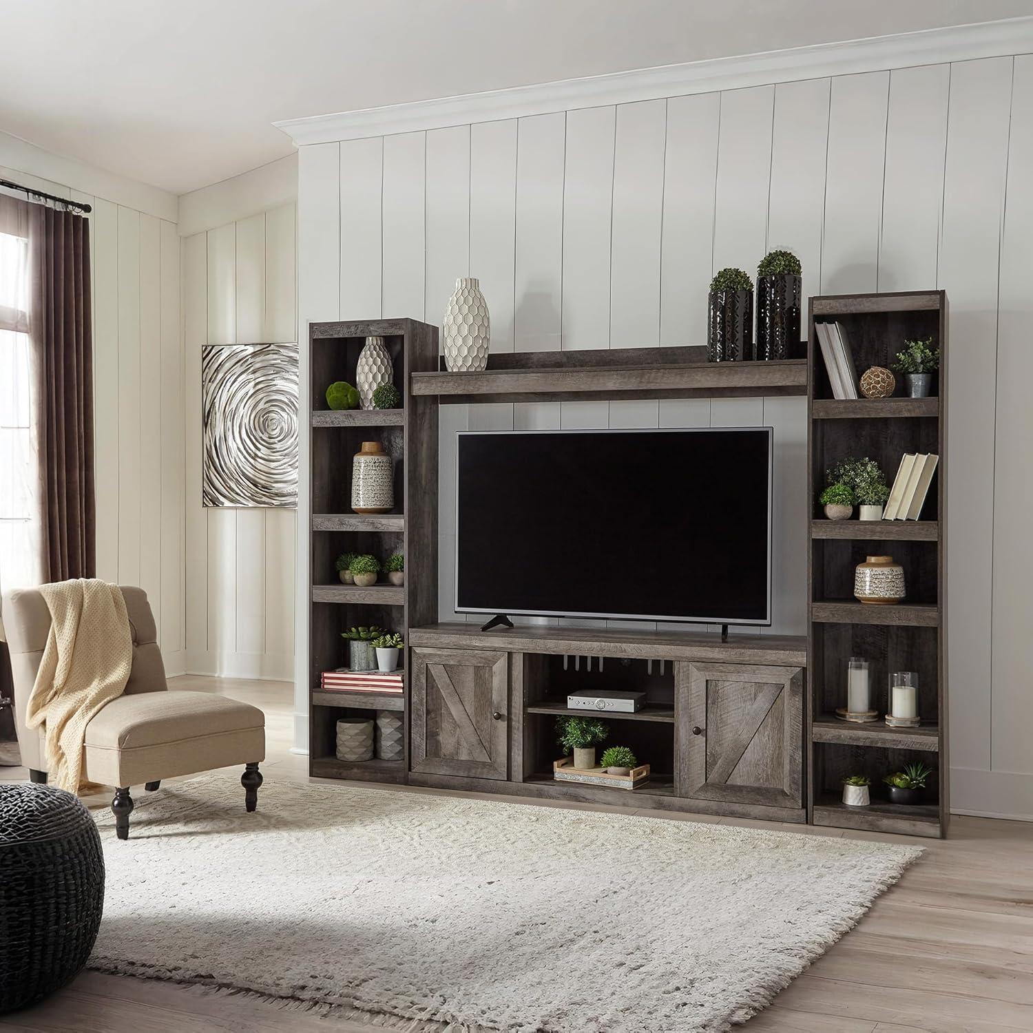 imageSignature Design by Ashley Bellaby Farmhouse TV Stand with Fireplace Option Fits TVs up to 60quot WhitewashGrey