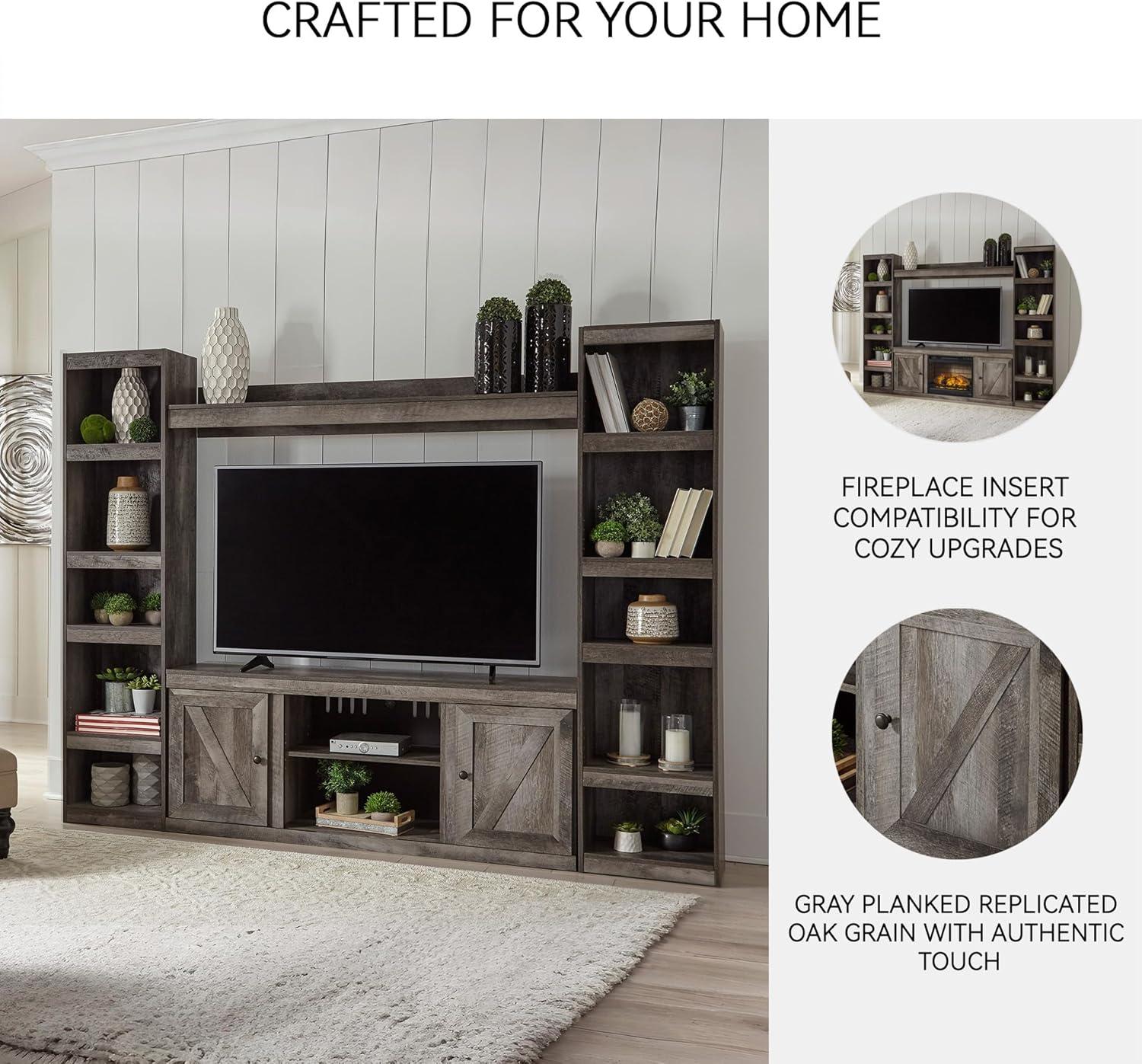 imageSignature Design by Ashley Bellaby Farmhouse TV Stand with Fireplace Option Fits TVs up to 60quot WhitewashGrey