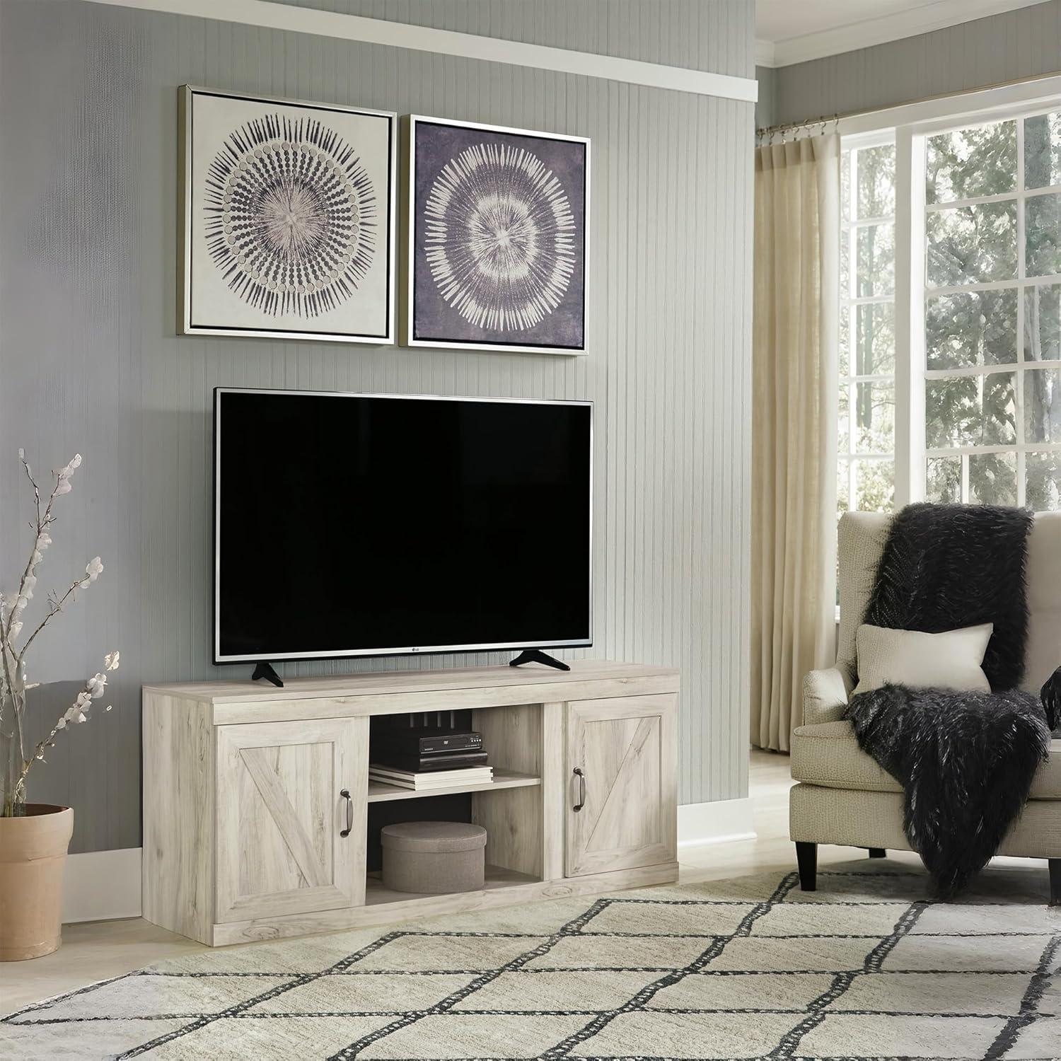imageSignature Design by Ashley Bellaby Farmhouse TV Stand with Fireplace Option Fits TVs up to 60quot WhitewashWhitewash