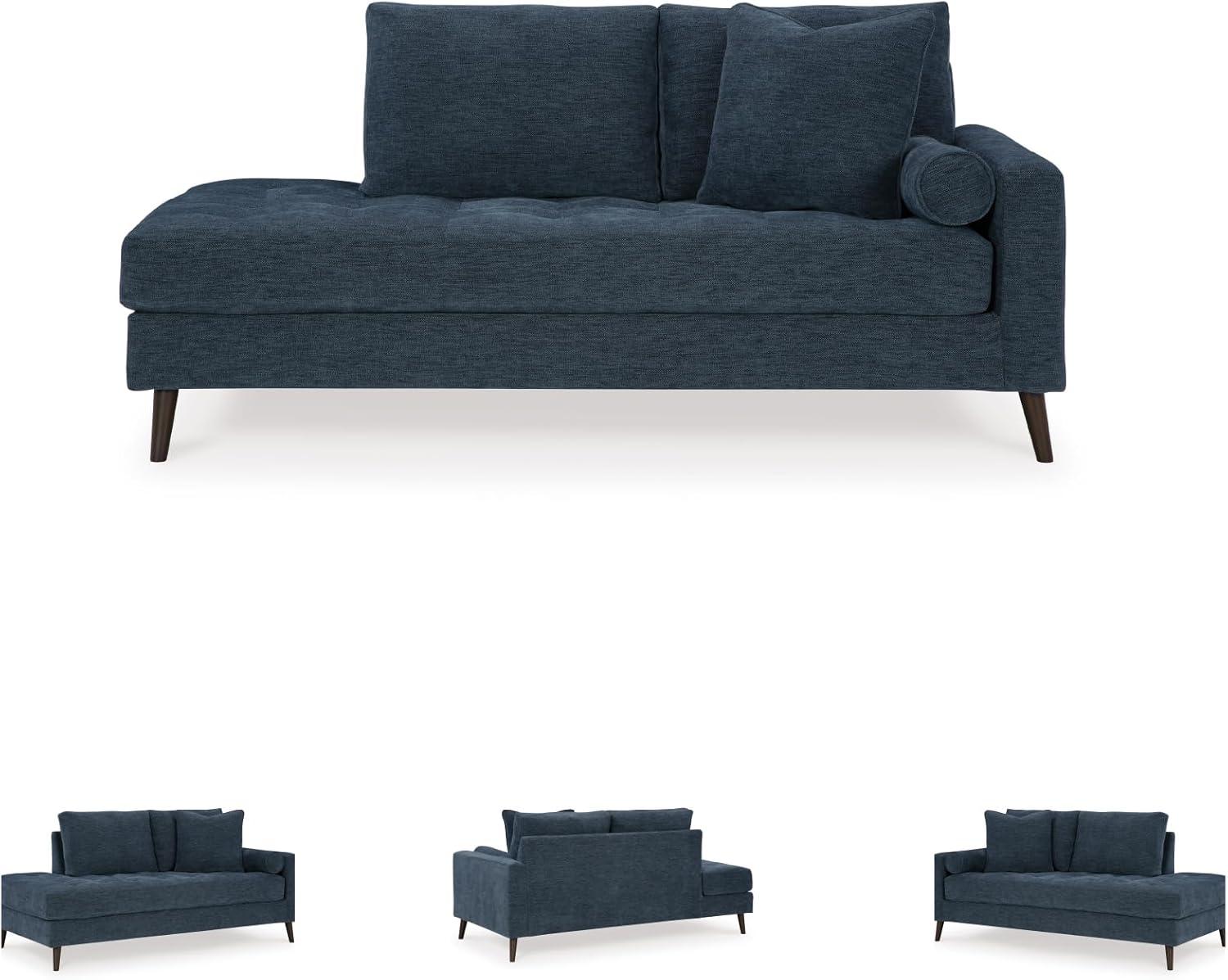 imageSignature Design by Ashley Bixler MidCentury Modern Tufted Upholstered RightArm Facing Corner Chaise with 2 Toss Pillow GreenBlue