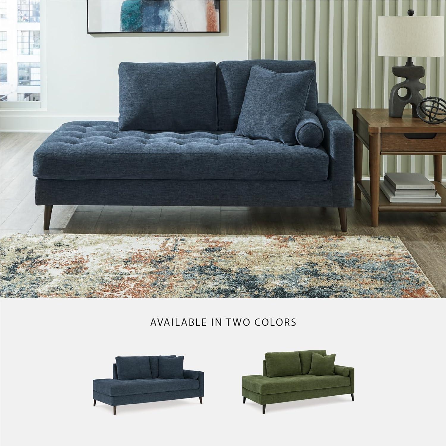 imageSignature Design by Ashley Bixler MidCentury Modern Tufted Upholstered RightArm Facing Corner Chaise with 2 Toss Pillow GreenBlue