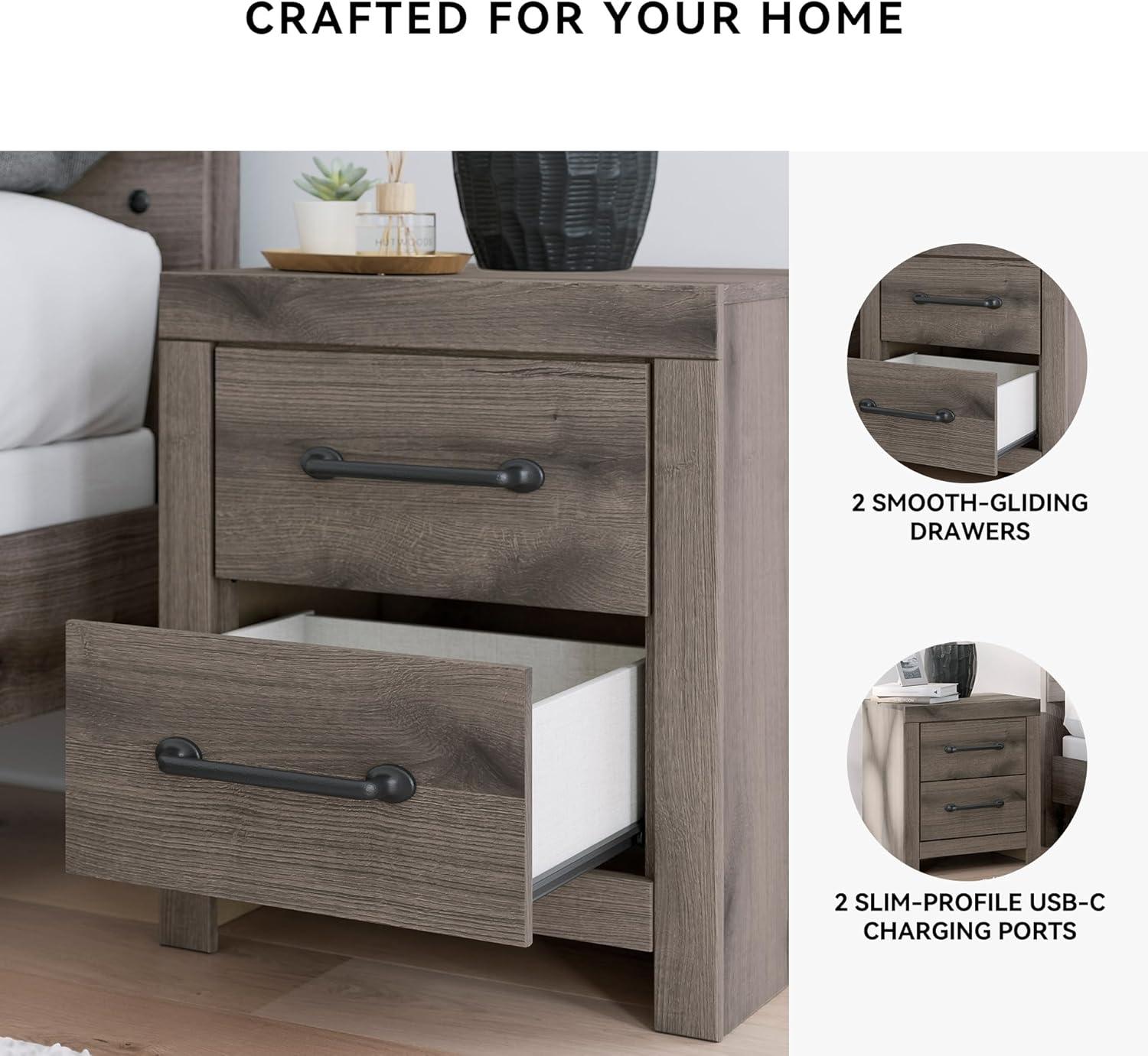 imageSignature Design by Ashley Blairhurst 3 Drawer Nightstand with USB Charging 2875quot Tall Light Grayish BrownBrown Gray