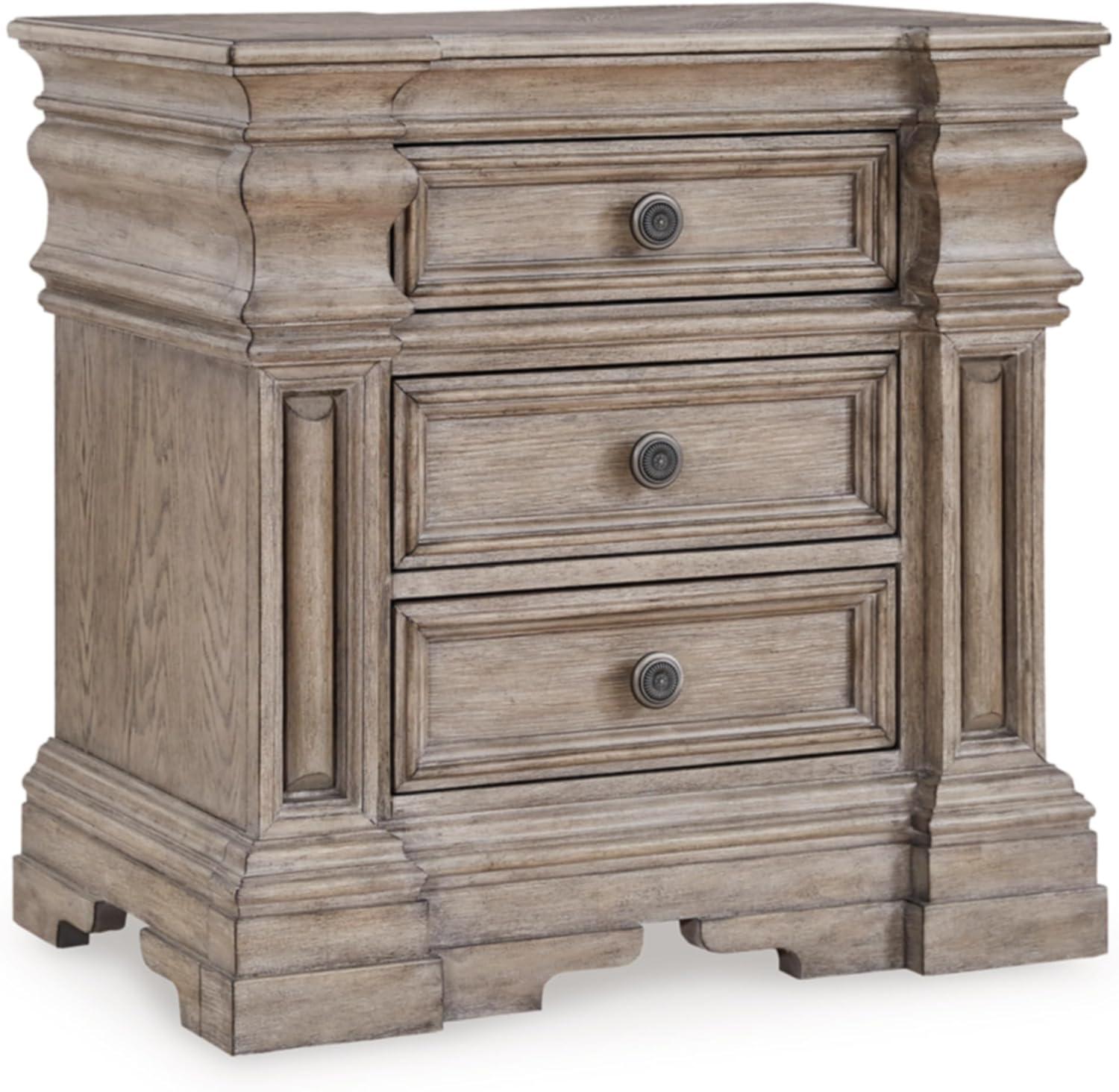 imageSignature Design by Ashley Blairhurst 3 Drawer Nightstand with USB Charging 2875quot Tall Light Grayish BrownBrownGray
