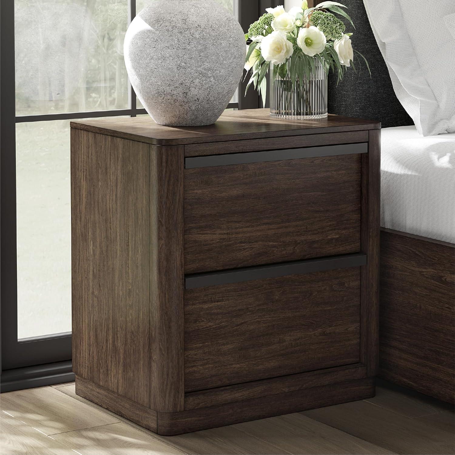 imageSignature Design by Ashley Blairhurst 3 Drawer Nightstand with USB Charging 2875quot Tall Light Grayish BrownDark Brown