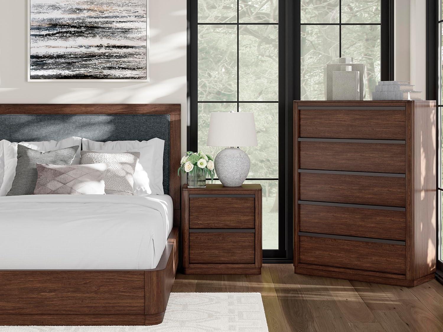 imageSignature Design by Ashley Blairhurst 3 Drawer Nightstand with USB Charging 2875quot Tall Light Grayish BrownDark Brown