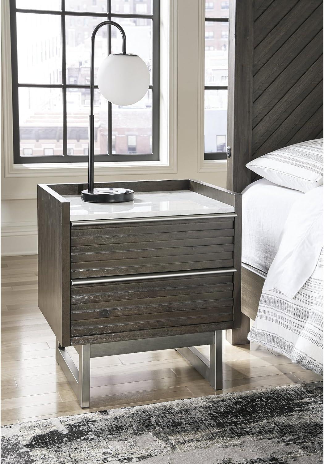 imageSignature Design by Ashley Blairhurst 3 Drawer Nightstand with USB Charging 2875quot Tall Light Grayish BrownGrayish BrownWhite