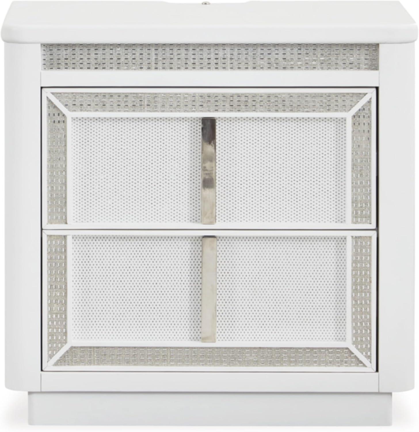 imageSignature Design by Ashley Blairhurst 3 Drawer Nightstand with USB Charging 2875quot Tall Light Grayish BrownWhiteSilver