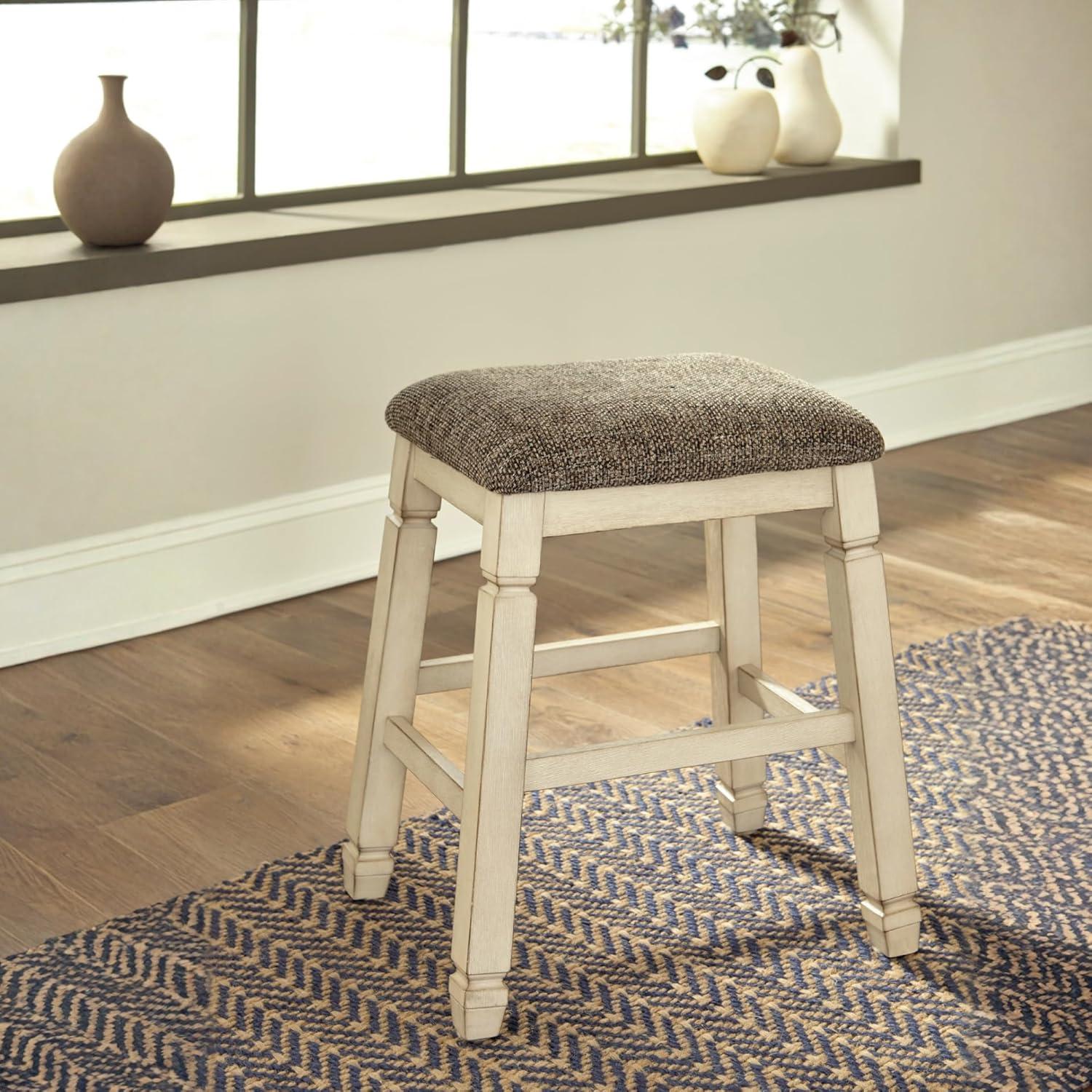 imageSignature Design by Ashley Bolanburg Farmhouse 24quot Counter Height Upholstered Barstool 2 Count Whitewash
