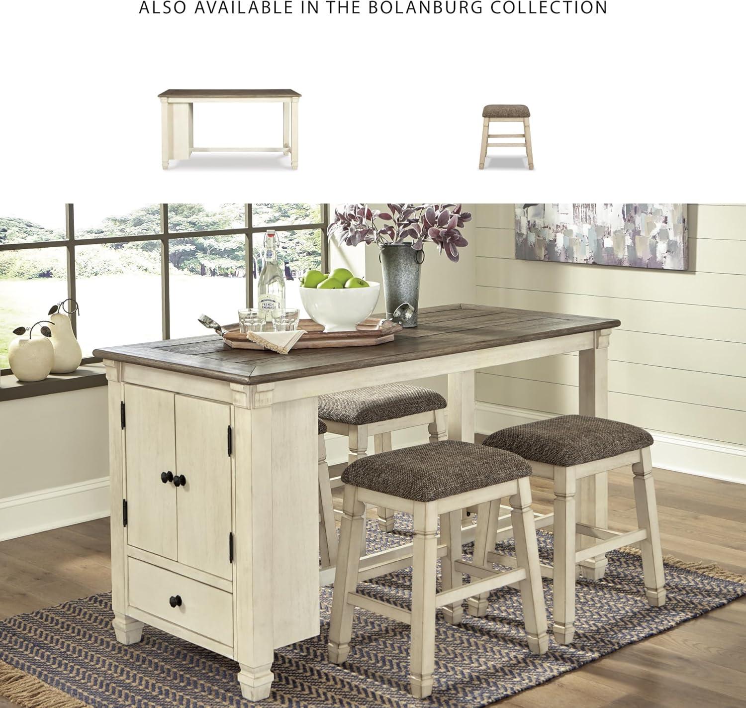 imageSignature Design by Ashley Bolanburg Farmhouse 24quot Counter Height Upholstered Barstool 2 Count Whitewash