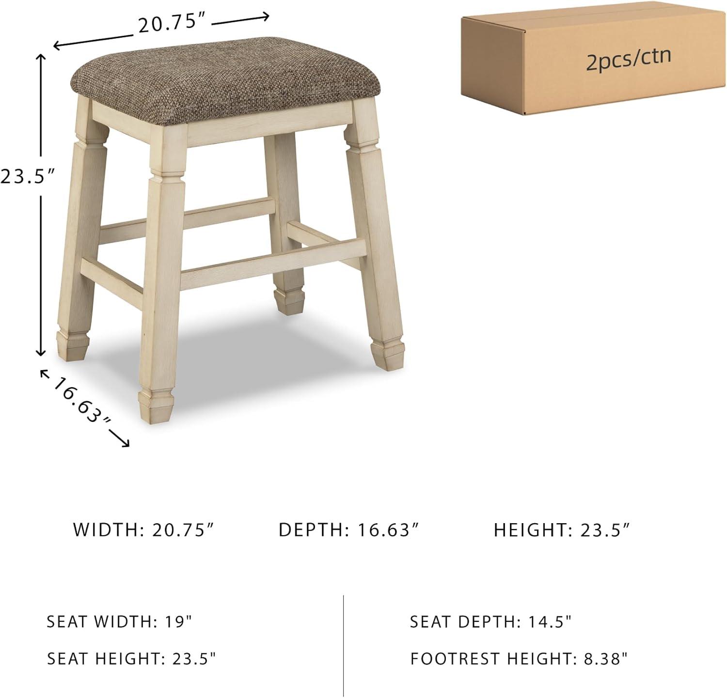 imageSignature Design by Ashley Bolanburg Farmhouse 24quot Counter Height Upholstered Barstool 2 Count Whitewash