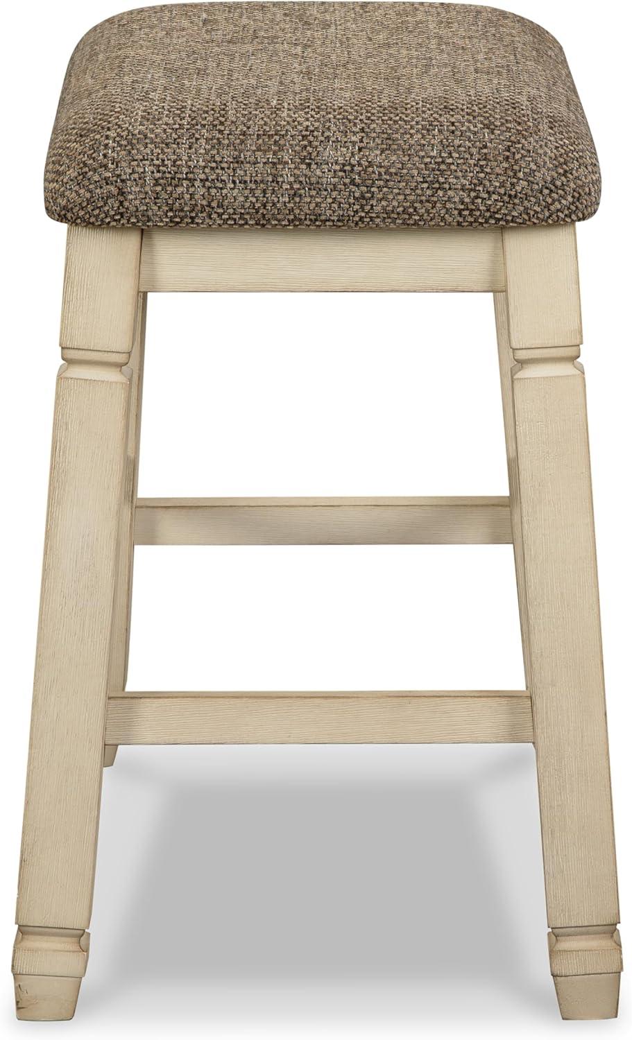 imageSignature Design by Ashley Bolanburg Farmhouse 24quot Counter Height Upholstered Barstool 2 Count Whitewash
