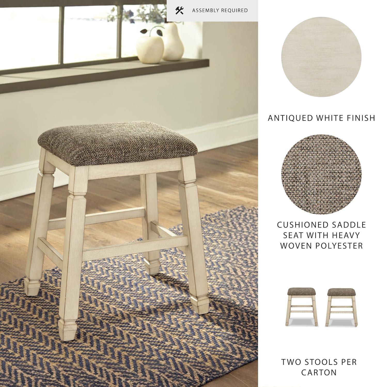 imageSignature Design by Ashley Bolanburg Farmhouse 24quot Counter Height Upholstered Barstool 2 Count Whitewash