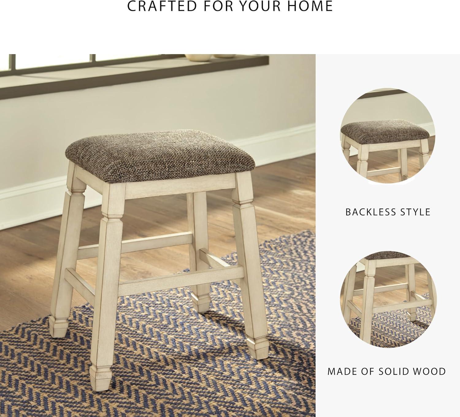 imageSignature Design by Ashley Bolanburg Farmhouse 24quot Counter Height Upholstered Barstool 2 Count Whitewash