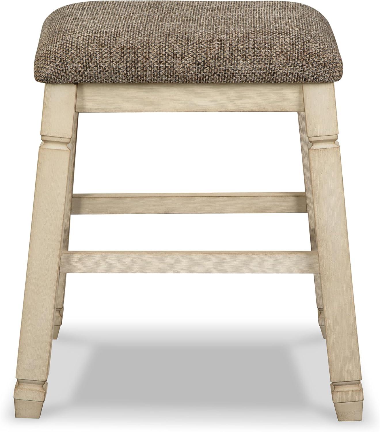 imageSignature Design by Ashley Bolanburg Farmhouse 24quot Counter Height Upholstered Barstool 2 Count Whitewash