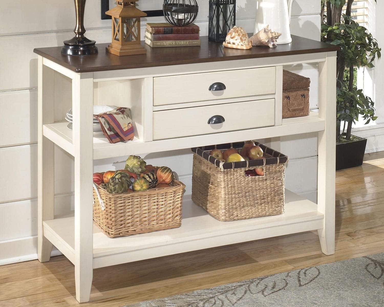 imageSignature Design by Ashley Bolanburg French Country Dining Room Server 3 Doors 2 Adjustable Shelves Wood 5788quot W x 1813quot D x 36quot H 2tone White ampamp BrownTraditional