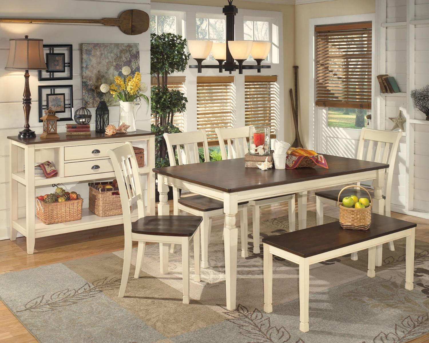 imageSignature Design by Ashley Bolanburg French Country Dining Room Server 3 Doors 2 Adjustable Shelves Wood 5788quot W x 1813quot D x 36quot H 2tone White ampamp BrownTraditional