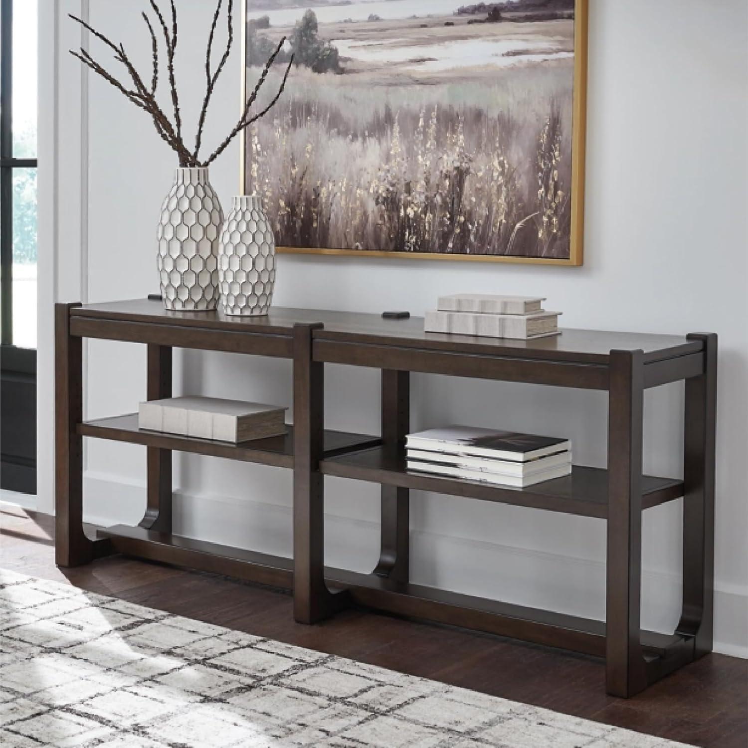 imageSignature Design by Ashley Breckington Modern Sofa Table with Adjustable Shelves Dark Brown