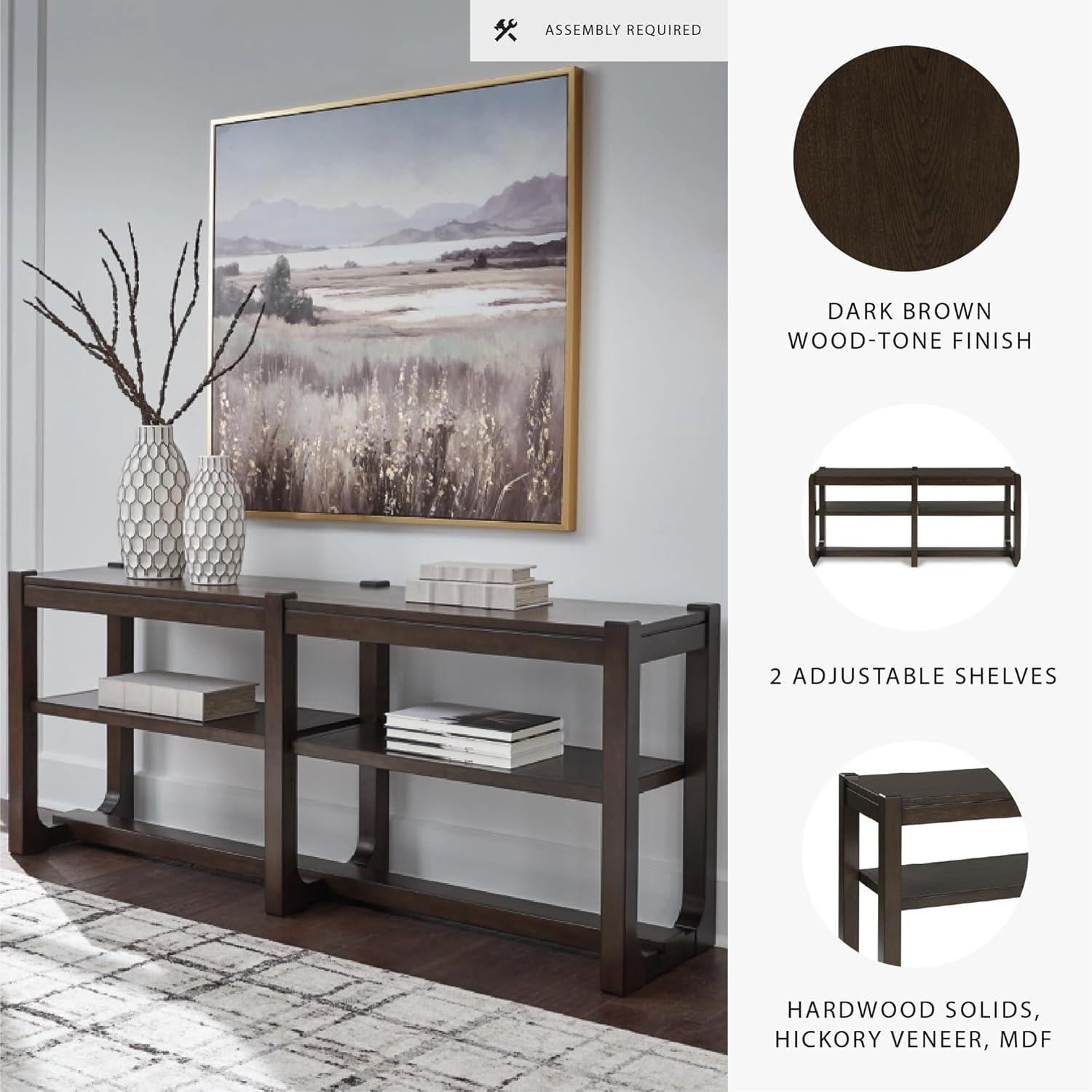 imageSignature Design by Ashley Breckington Modern Sofa Table with Adjustable Shelves Dark Brown