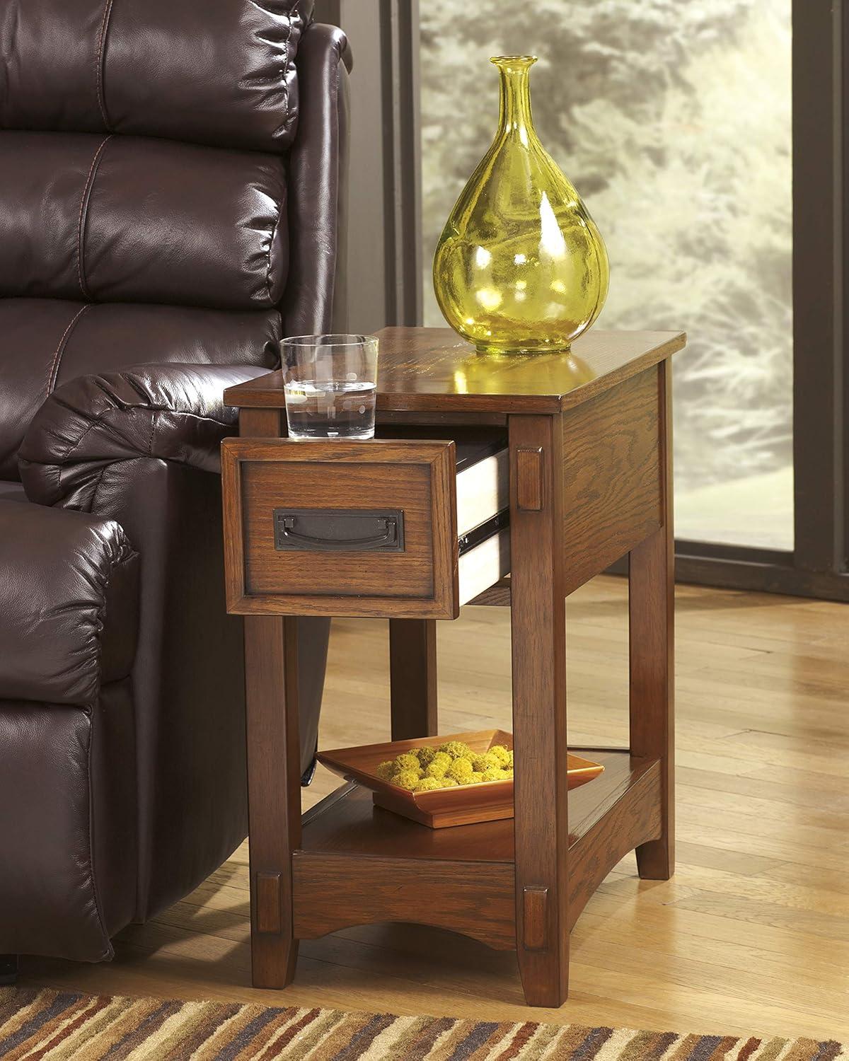 imageSignature Design by Ashley Breegin New Traditional Wooden Chair Side End Table with 1 Drawer and 1 Fixed Shelf Brown