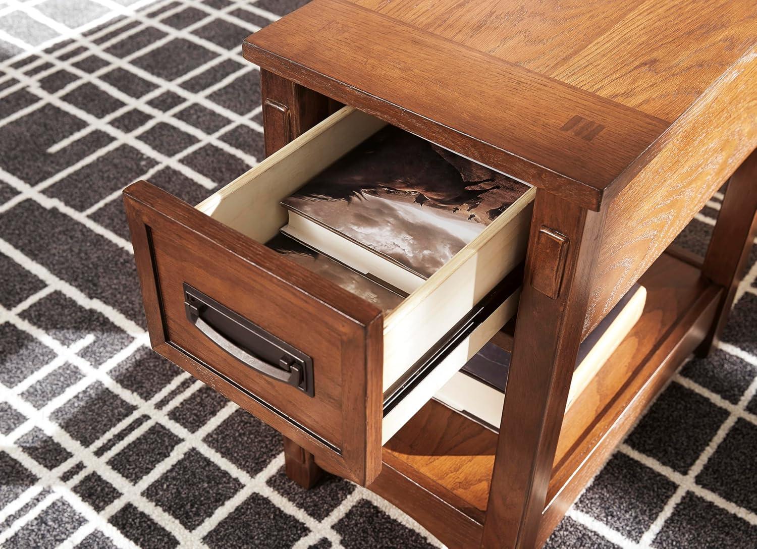 imageSignature Design by Ashley Breegin New Traditional Wooden Chair Side End Table with 1 Drawer and 1 Fixed Shelf Brown