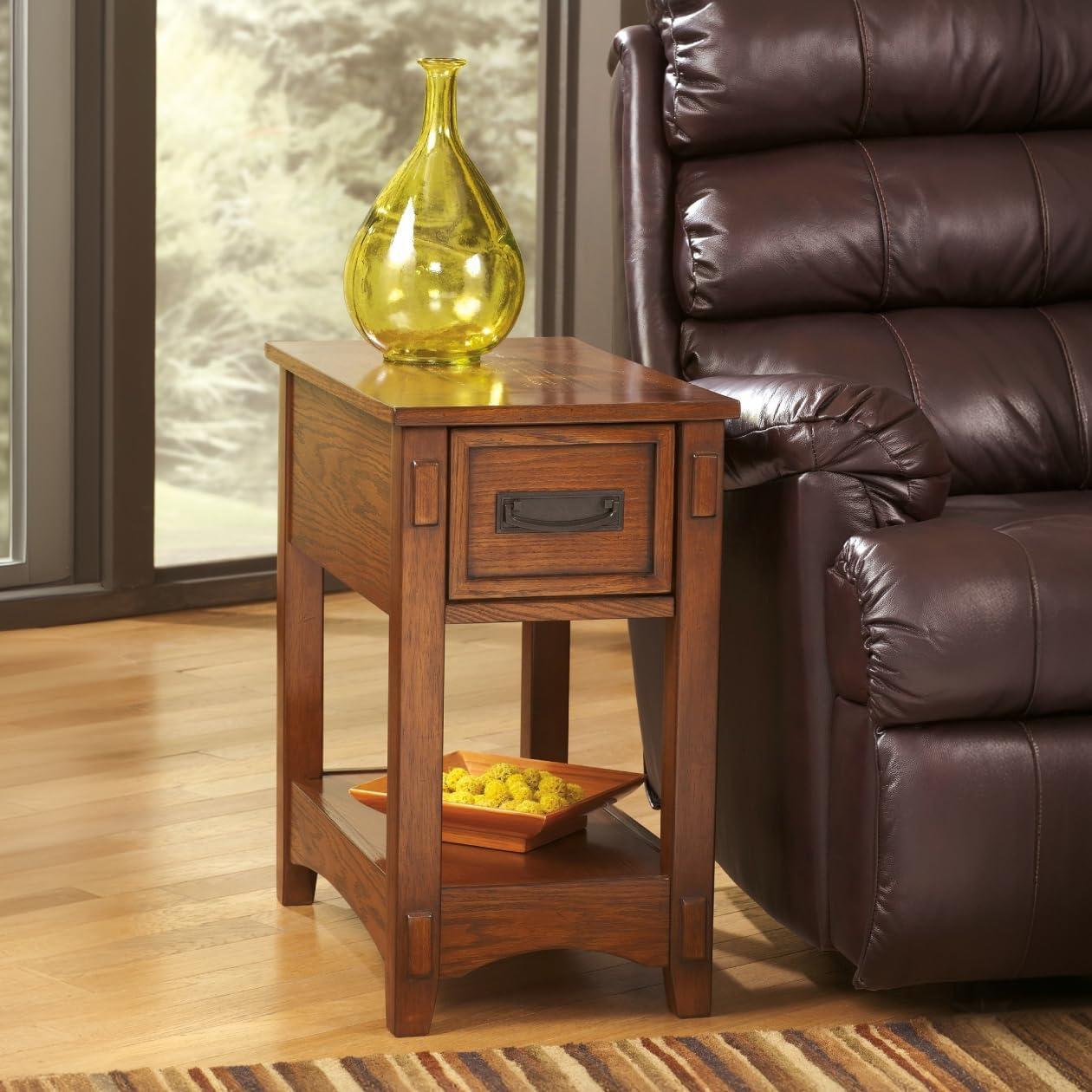 imageSignature Design by Ashley Breegin New Traditional Wooden Chair Side End Table with 1 Drawer and 1 Fixed Shelf Brown