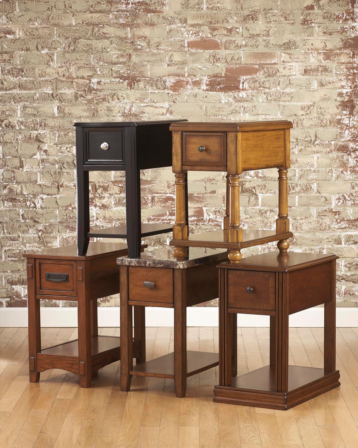 imageSignature Design by Ashley Breegin New Traditional Wooden Chair Side End Table with 1 Drawer and 1 Fixed Shelf Brown
