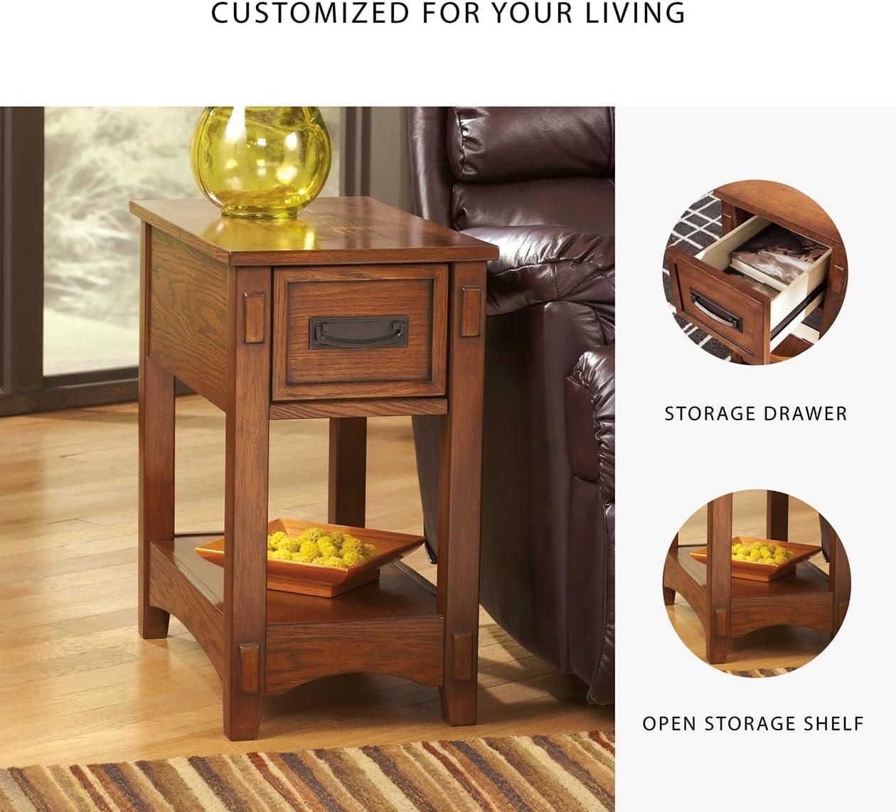 imageSignature Design by Ashley Breegin New Traditional Wooden Chair Side End Table with 1 Drawer and 1 Fixed Shelf Brown