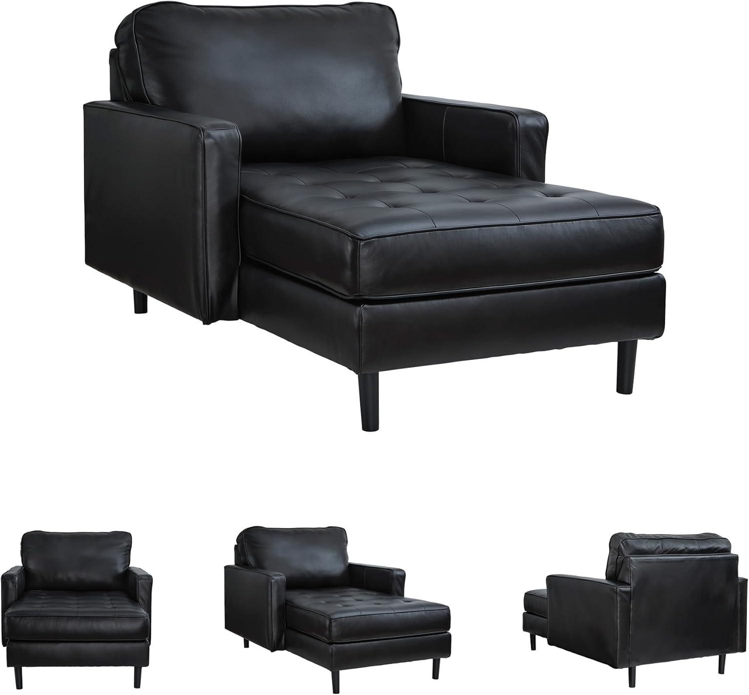 imageSignature Design by Ashley Bryceview Modern Tufted Leather Match Chaise with Loose Seat Cushion BlackChaise