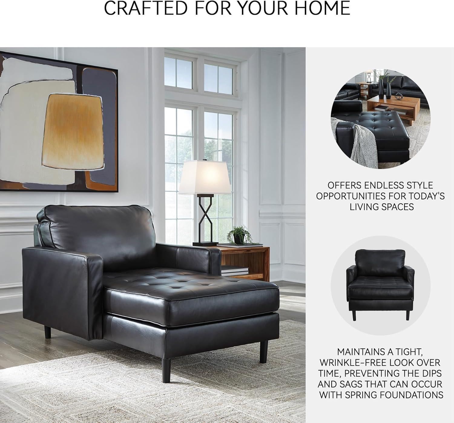 imageSignature Design by Ashley Bryceview Modern Tufted Leather Match Chaise with Loose Seat Cushion BlackChaise