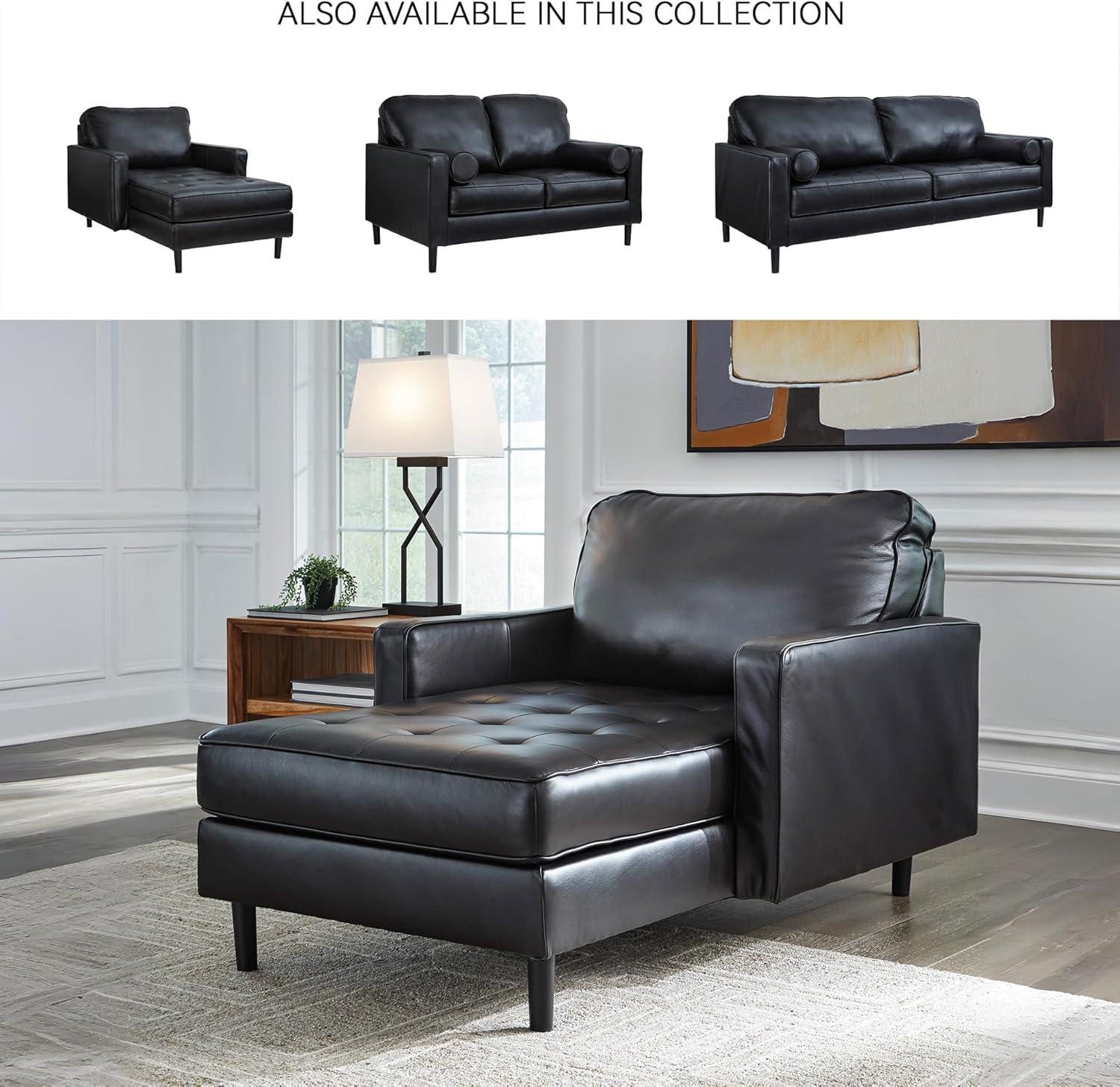 imageSignature Design by Ashley Bryceview Modern Tufted Leather Match Chaise with Loose Seat Cushion BlackChaise