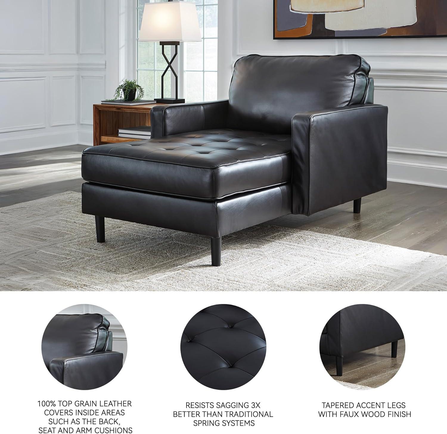 imageSignature Design by Ashley Bryceview Modern Tufted Leather Match Chaise with Loose Seat Cushion BlackChaise