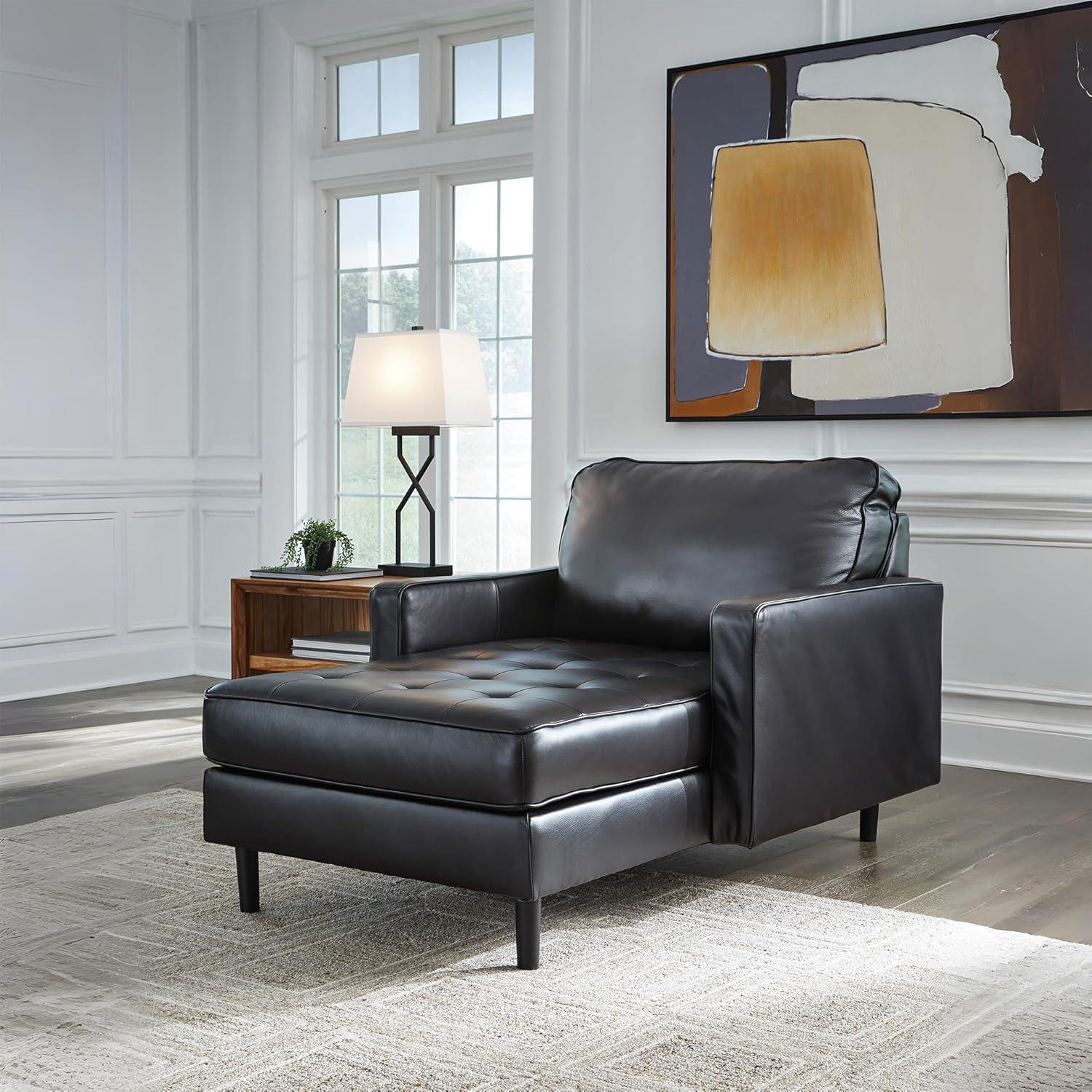 imageSignature Design by Ashley Bryceview Modern Tufted Leather Match Chaise with Loose Seat Cushion BlackChaise