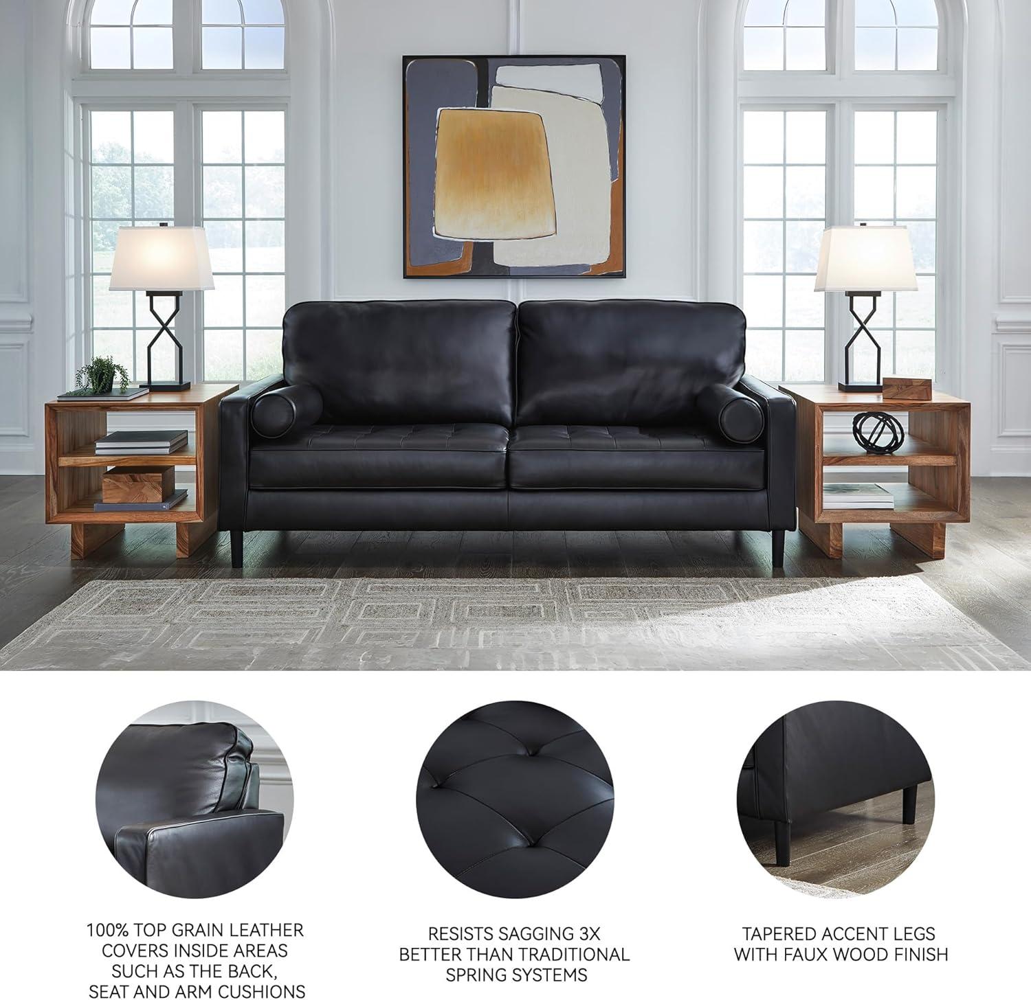 imageSignature Design by Ashley Bryceview Modern Tufted Leather Match Chaise with Loose Seat Cushion BlackSofa