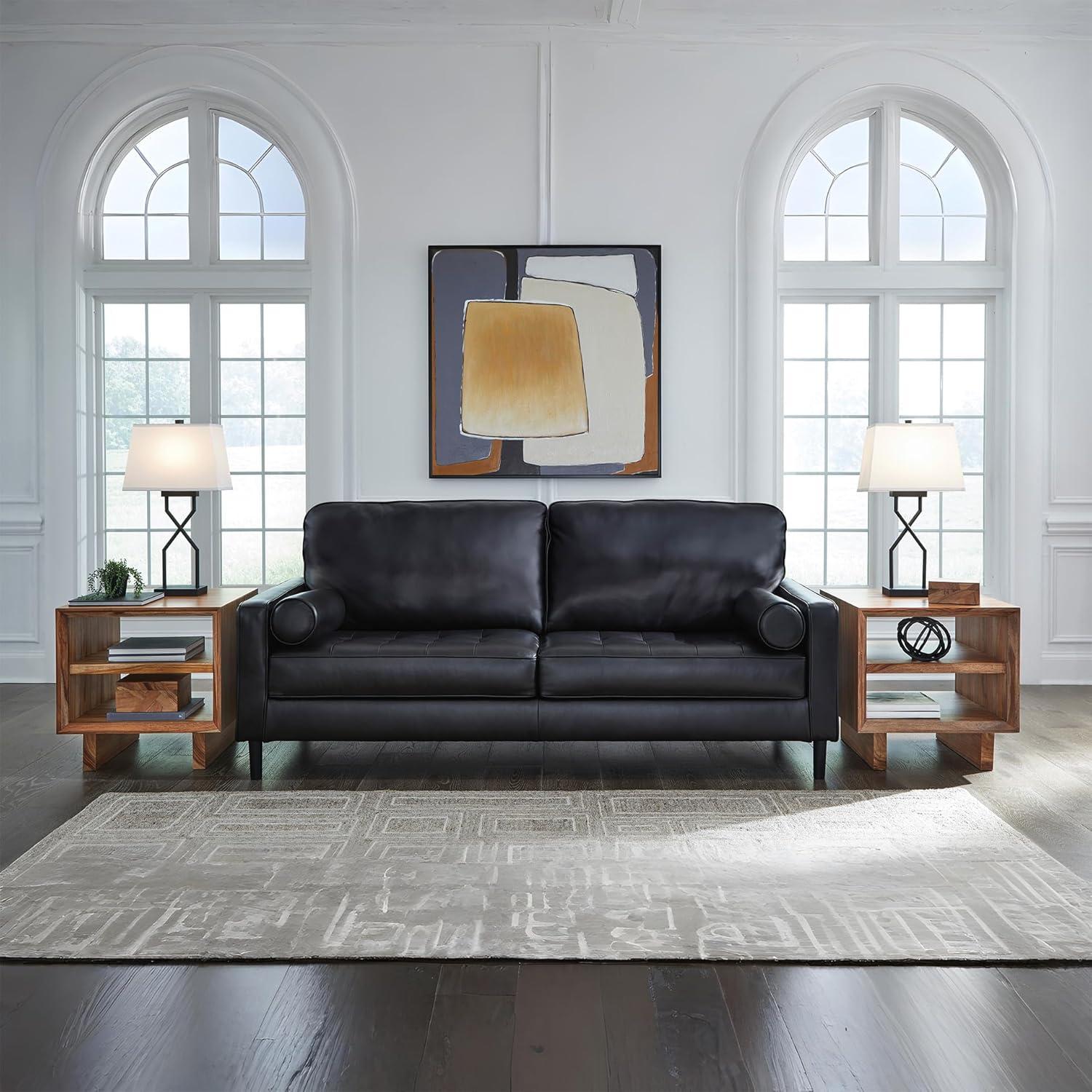 imageSignature Design by Ashley Bryceview Modern Tufted Leather Match Chaise with Loose Seat Cushion BlackSofa
