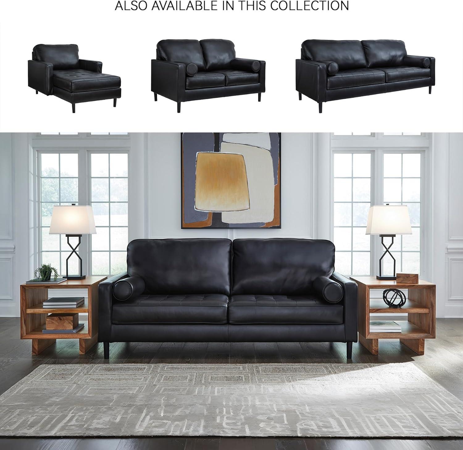 imageSignature Design by Ashley Bryceview Modern Tufted Leather Match Chaise with Loose Seat Cushion BlackSofa