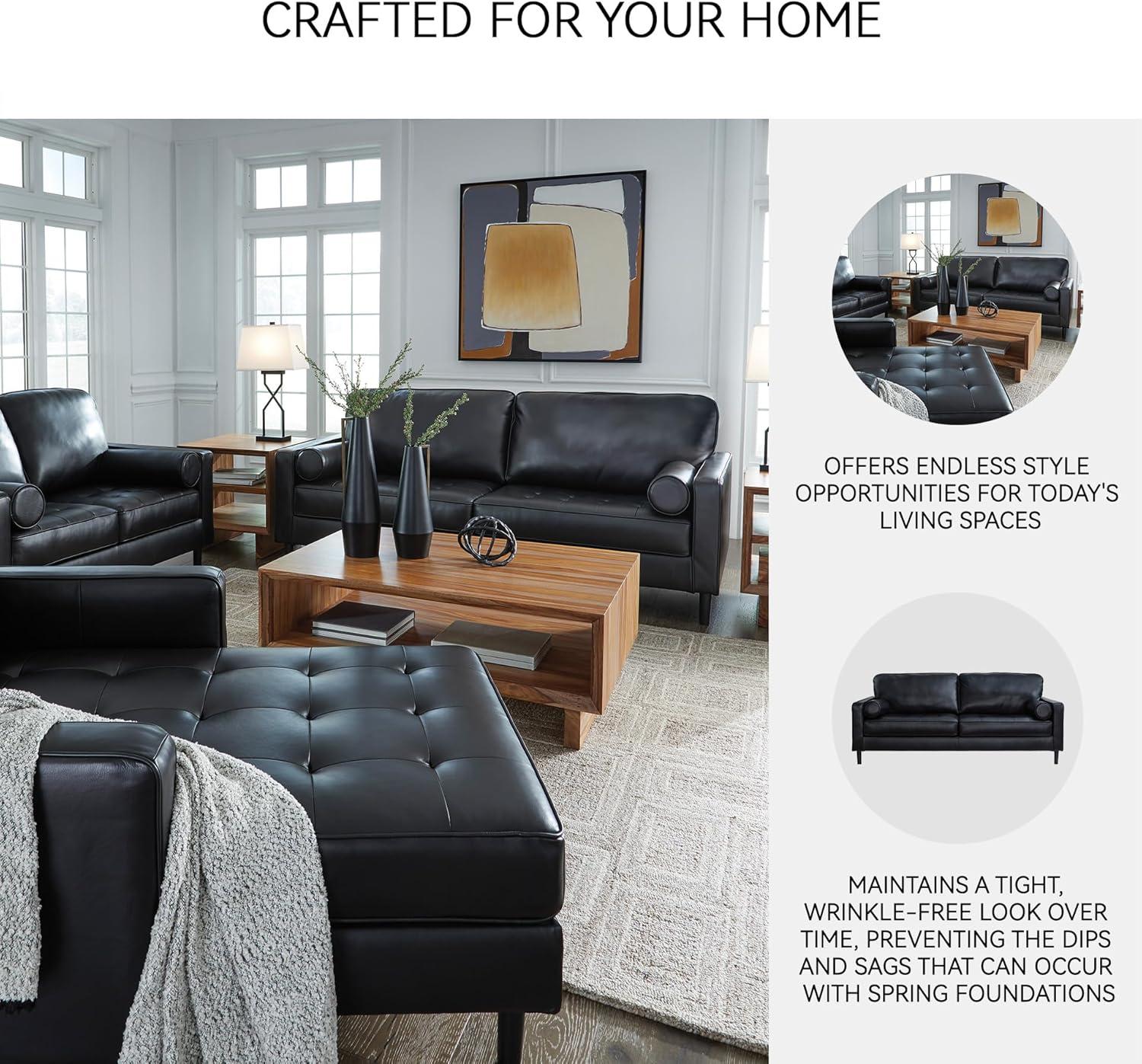 imageSignature Design by Ashley Bryceview Modern Tufted Leather Match Chaise with Loose Seat Cushion BlackSofa