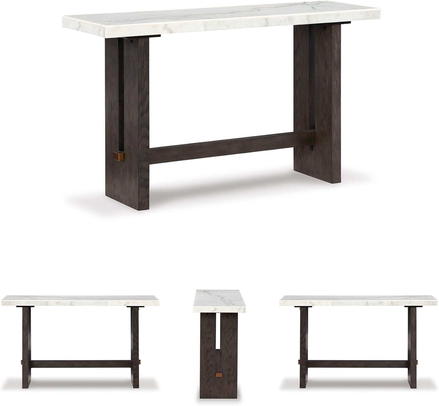 imageSignature Design by Ashley Burkhaus Traditional Rectangular Sofa Table with Marble Tabletop Dark Brown ampamp White