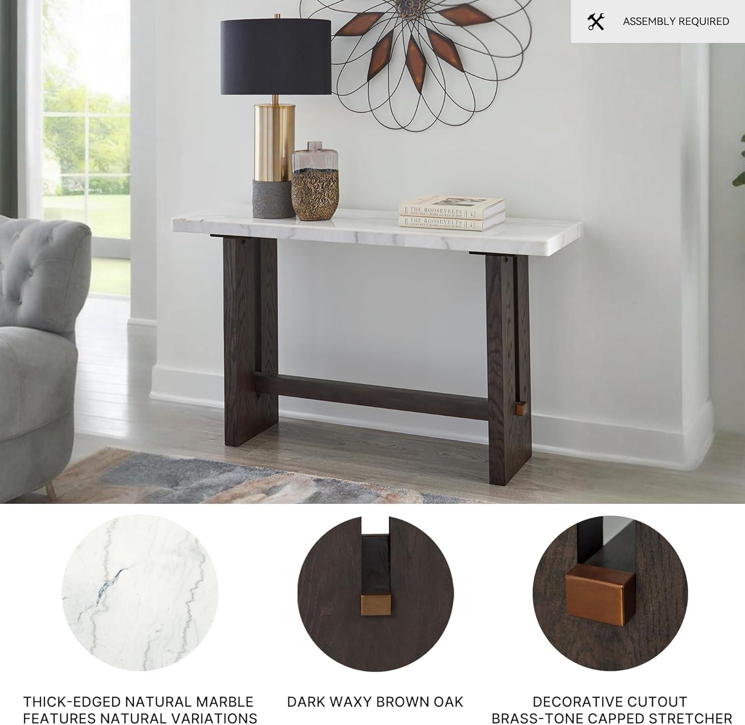 imageSignature Design by Ashley Burkhaus Traditional Rectangular Sofa Table with Marble Tabletop Dark Brown ampamp White