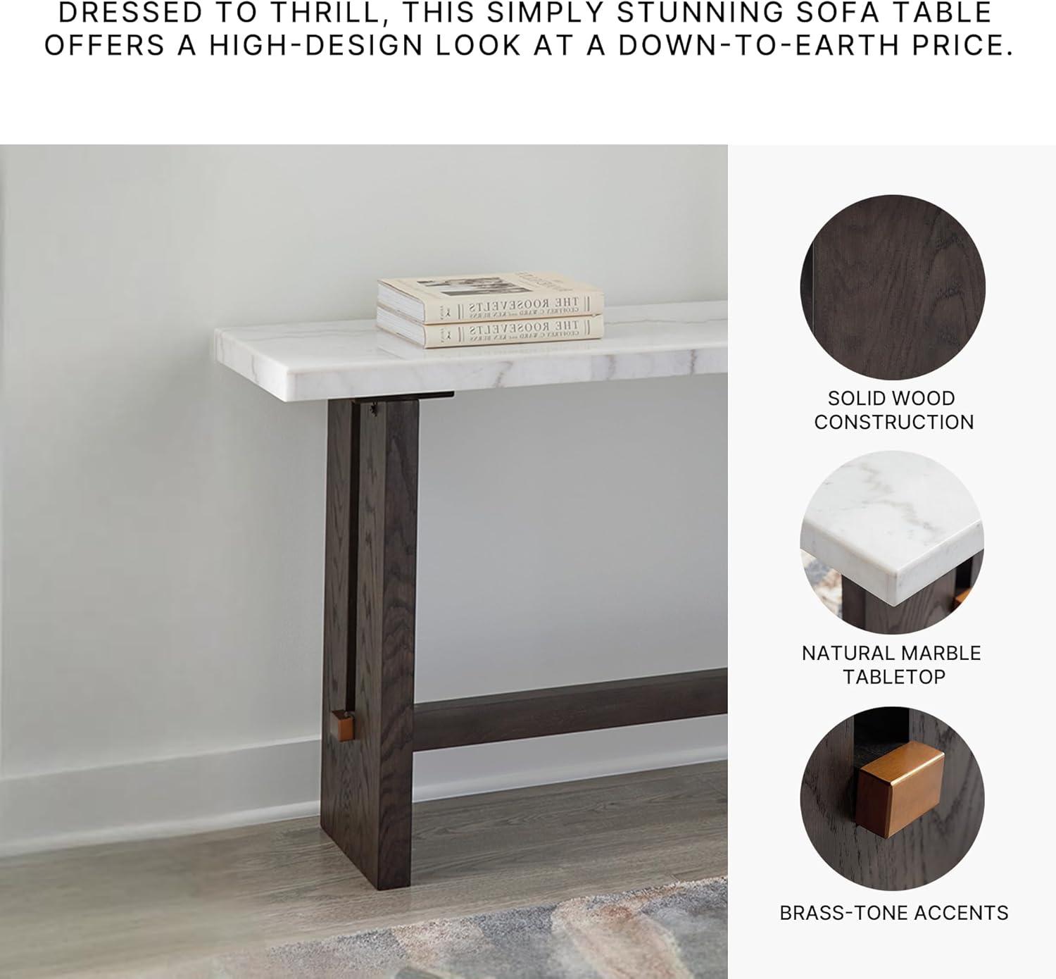 imageSignature Design by Ashley Burkhaus Traditional Rectangular Sofa Table with Marble Tabletop Dark Brown ampamp White