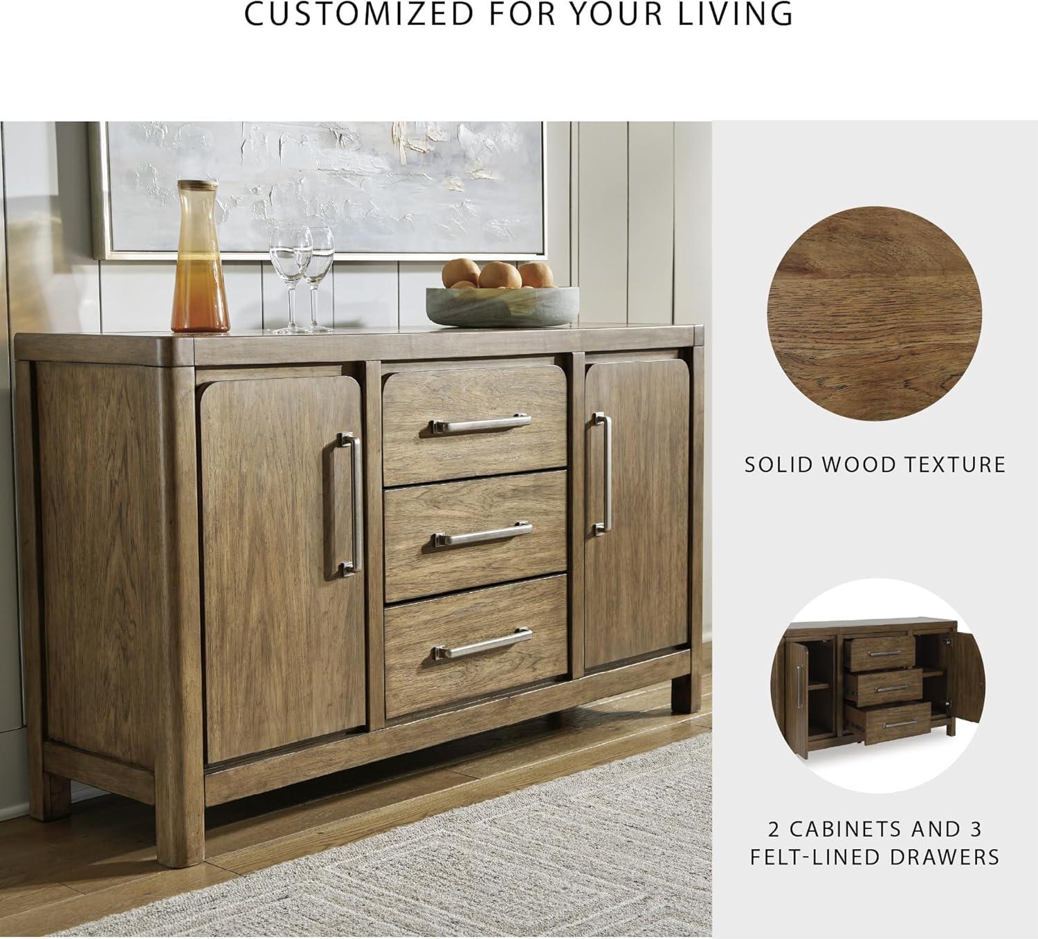 imageSignature Design by Ashley Cabalynn Farmhouse Glazed 2Door Dining Server with Adjustable Shelves and 3 Drawers Light Brown