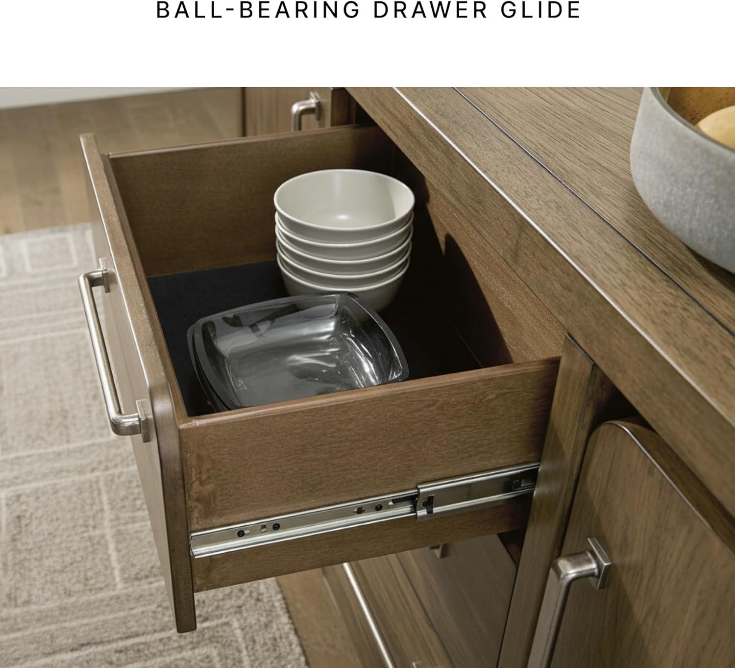 imageSignature Design by Ashley Cabalynn Farmhouse Glazed 2Door Dining Server with Adjustable Shelves and 3 Drawers Light Brown