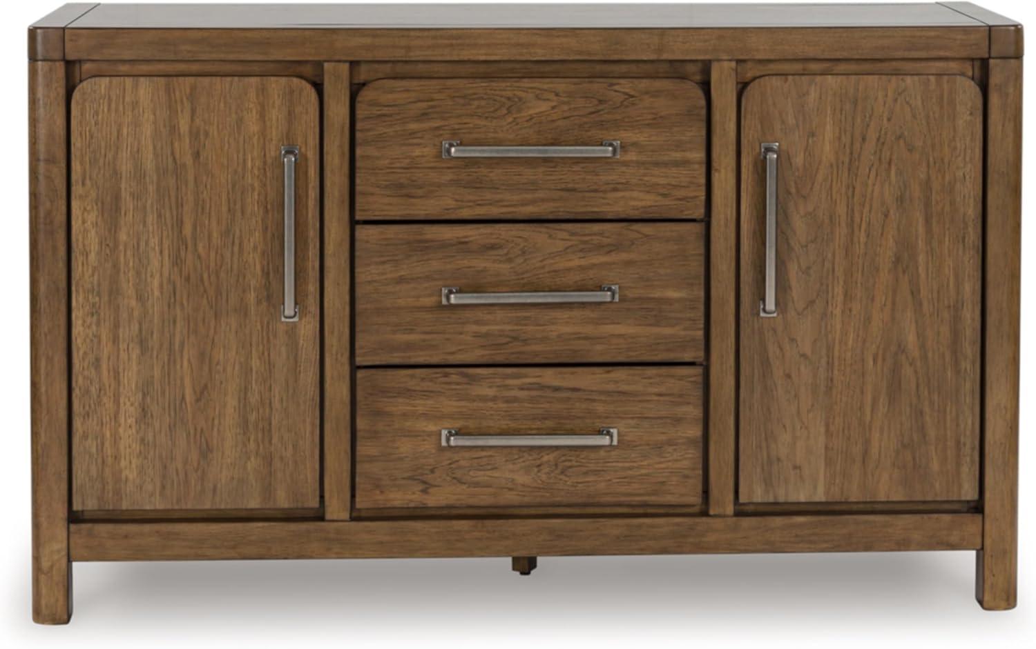 imageSignature Design by Ashley Cabalynn Farmhouse Glazed 2Door Dining Server with Adjustable Shelves and 3 Drawers Light Brown