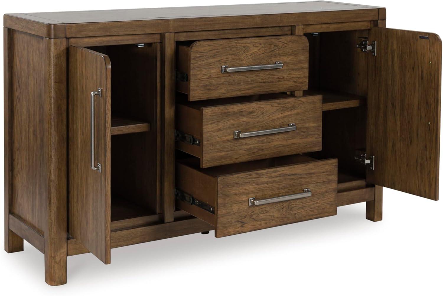 imageSignature Design by Ashley Cabalynn Farmhouse Glazed 2Door Dining Server with Adjustable Shelves and 3 Drawers Light Brown