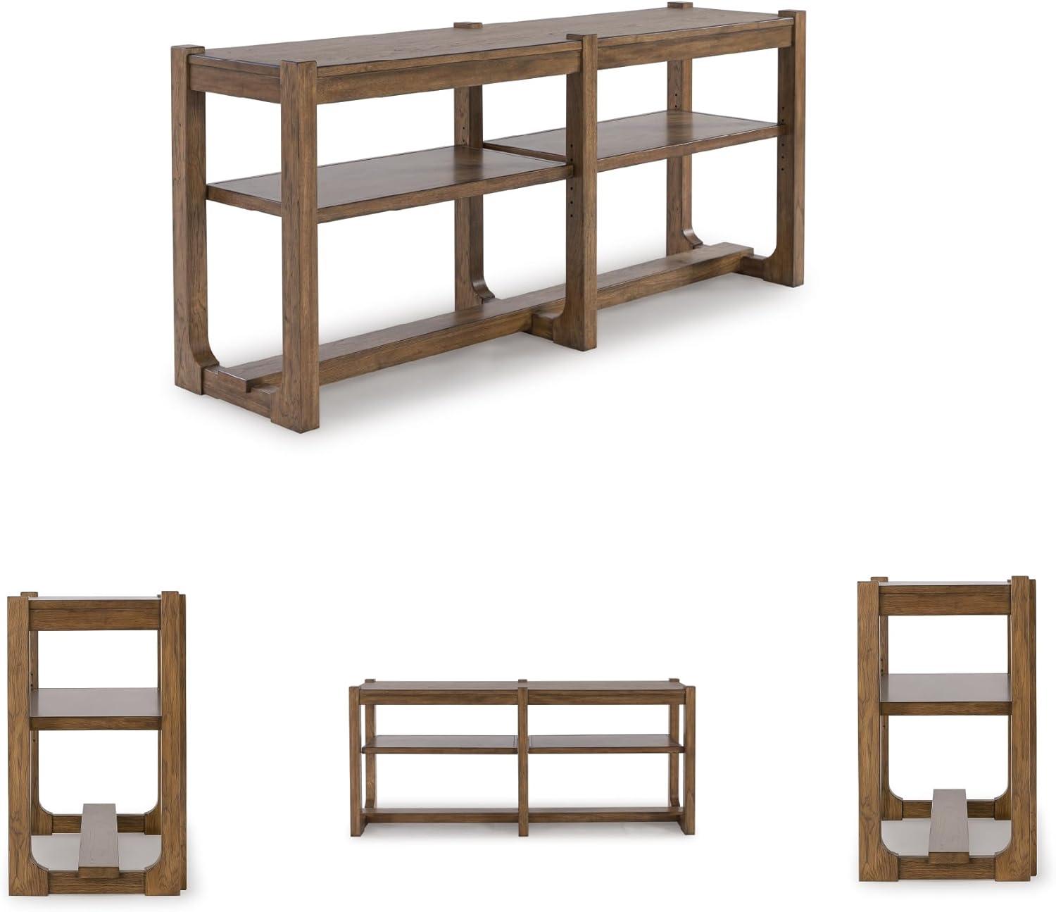 imageSignature Design by Ashley Cabalynn Farmhouse Sofa Table with 2 Adjustable Shelves Light Brown