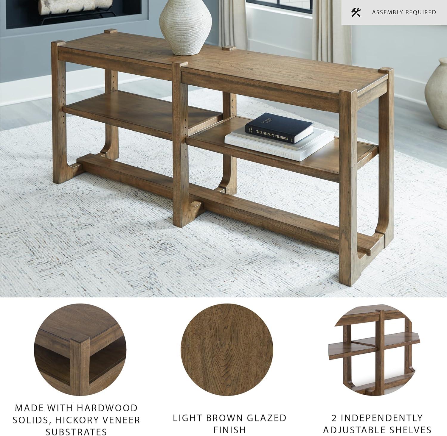 imageSignature Design by Ashley Cabalynn Farmhouse Sofa Table with 2 Adjustable Shelves Light Brown