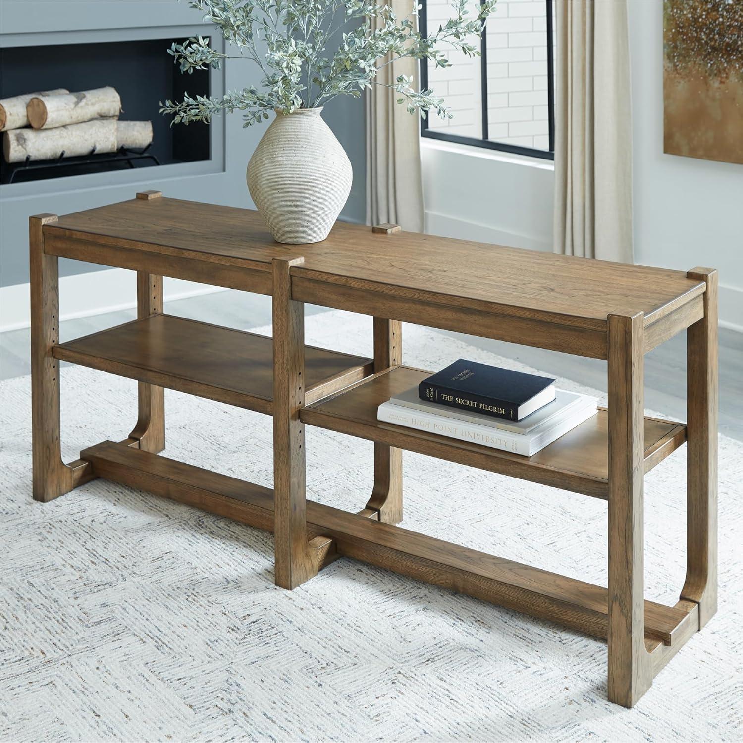 imageSignature Design by Ashley Cabalynn Farmhouse Sofa Table with 2 Adjustable Shelves Light Brown