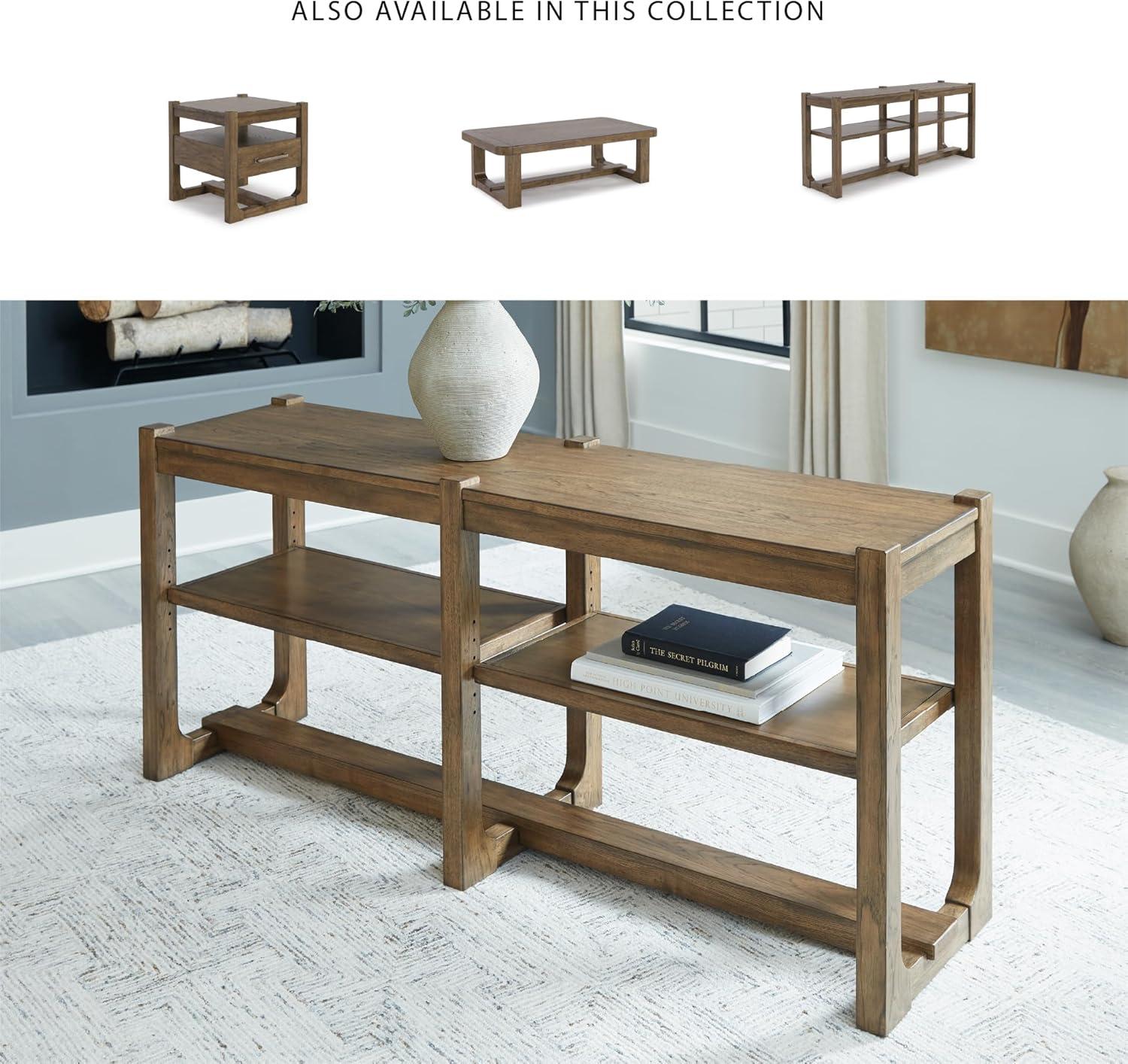 imageSignature Design by Ashley Cabalynn Farmhouse Sofa Table with 2 Adjustable Shelves Light Brown