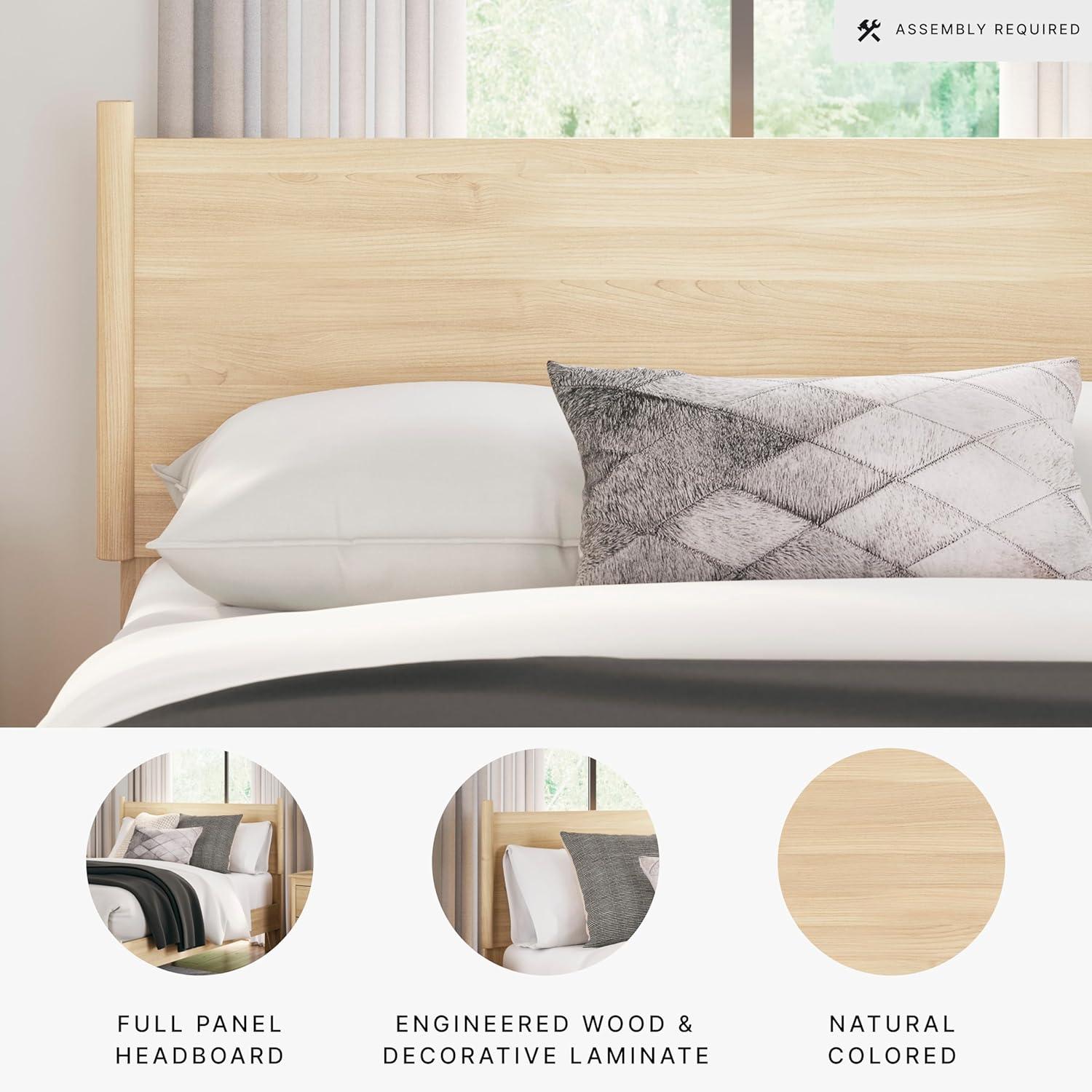 imageSignature Design by Ashley Cabinella Rustic Panel Headboard for Bedroom Adjustable Height Options Wood Queen Light Brown Headboard OnlyFull