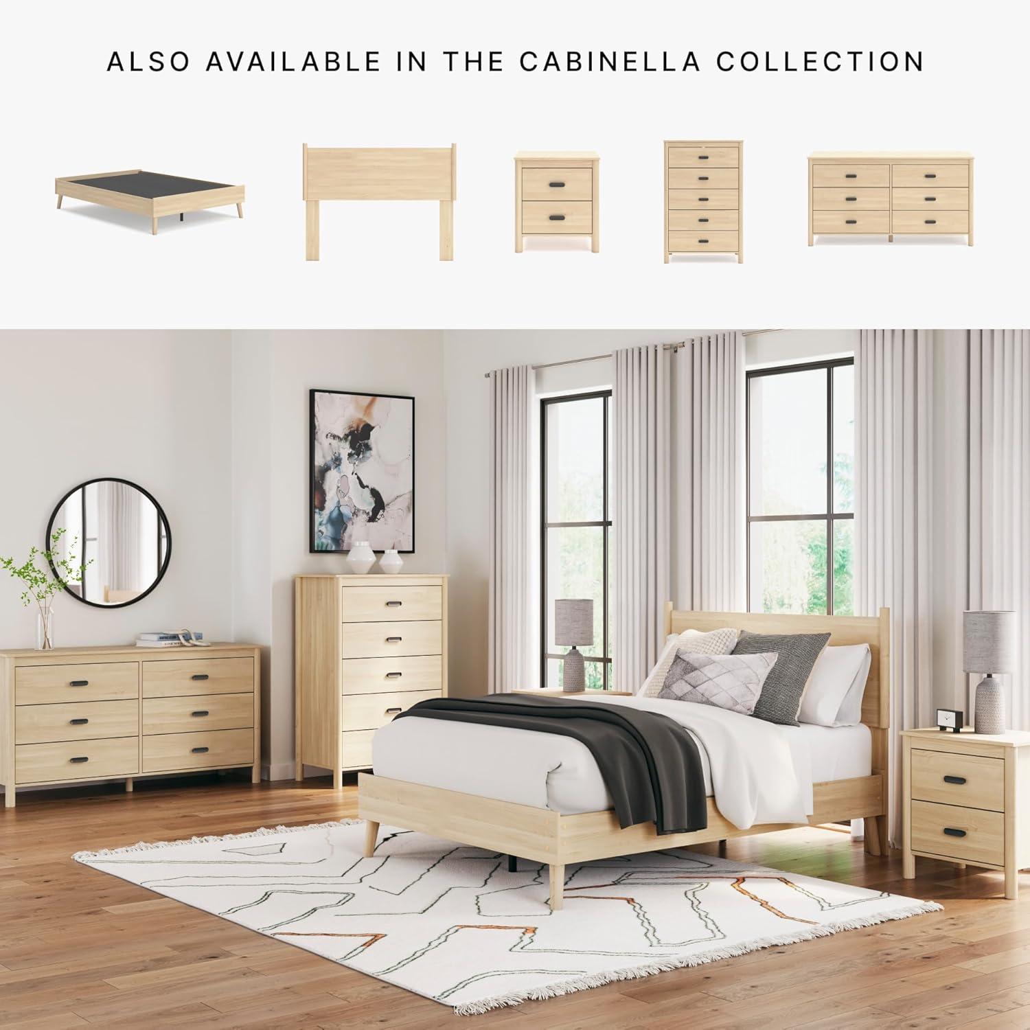 imageSignature Design by Ashley Cabinella Rustic Panel Headboard for Bedroom Adjustable Height Options Wood Queen Light Brown Headboard OnlyFull